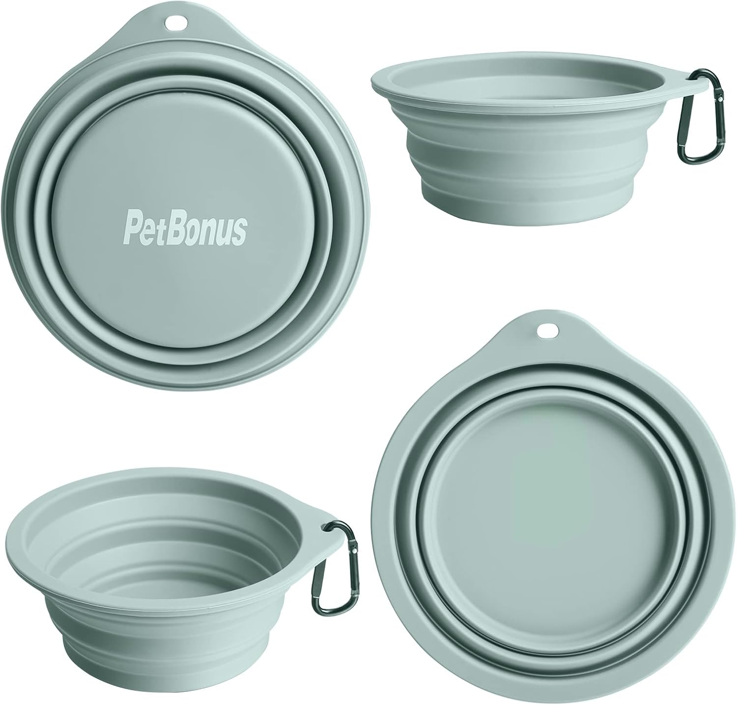 PetBonus 2-Pack Silicone Collapsible Dog Bowls, BPA Free Dishwasher Safe, Portable Foldable Expandable Travel Bowl, Food Water Feeding Cup Dish for Dogs Cats with 2 Carabiners (Turquoise, Tan) - Happypetzone.online - Image 2