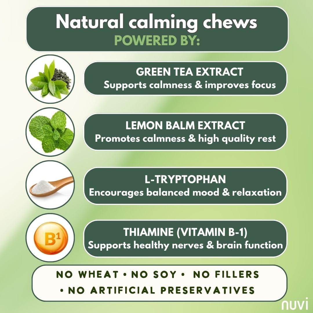 Nuvi Calming Chews for Dogs — Anxiety & Stress Relief Soft Chews | Non-Drowsy, Vet-Recommended Ingredients | Separation Anxiety, Fireworks, Travel | 90 Count - Happypetzone.online - Image 4
