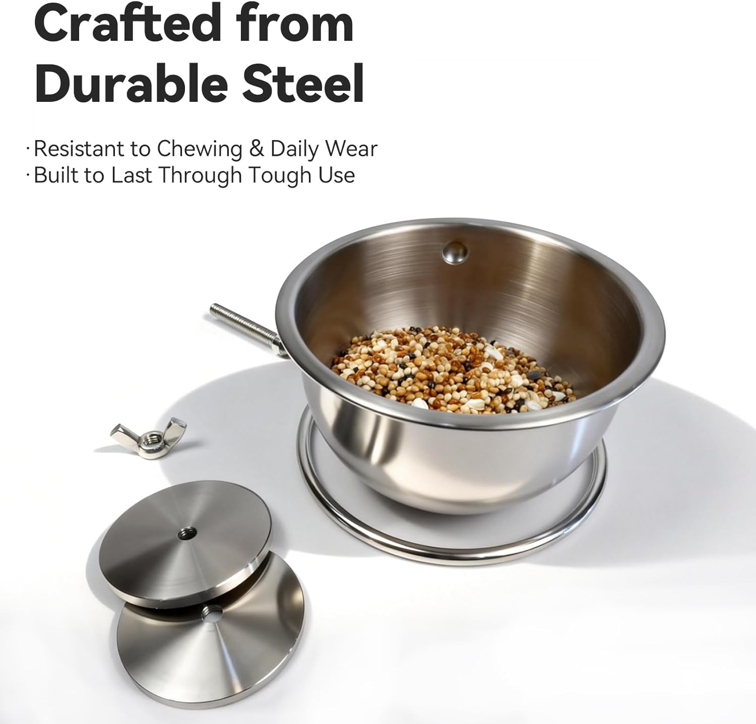 AOTU Anti-Snatch Stainless Steel Parrot Feeding Cups with Locking Buckle - Bird Food & Water Bowls, Bird Cage Accessories for Cockatiel, Conure, Budgie, Macaw, Gray Parrot & Small Pets (L) - Happypetzone.online - Image 4