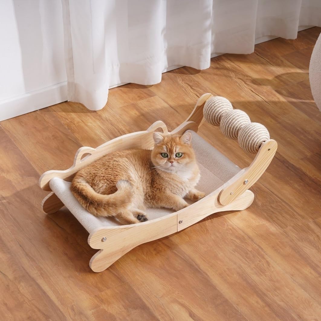 3-in-1 Cat Scratcher Bed for Indoor Cats Sisal Scratcher & Hammock Lounge with Solid Wooden Perch, No-Tip Stable Base for Large Cats, Durable Cat Scratch Pad & Cat Furniture (Easy Assembly) - Happypetzone.online - Image 8