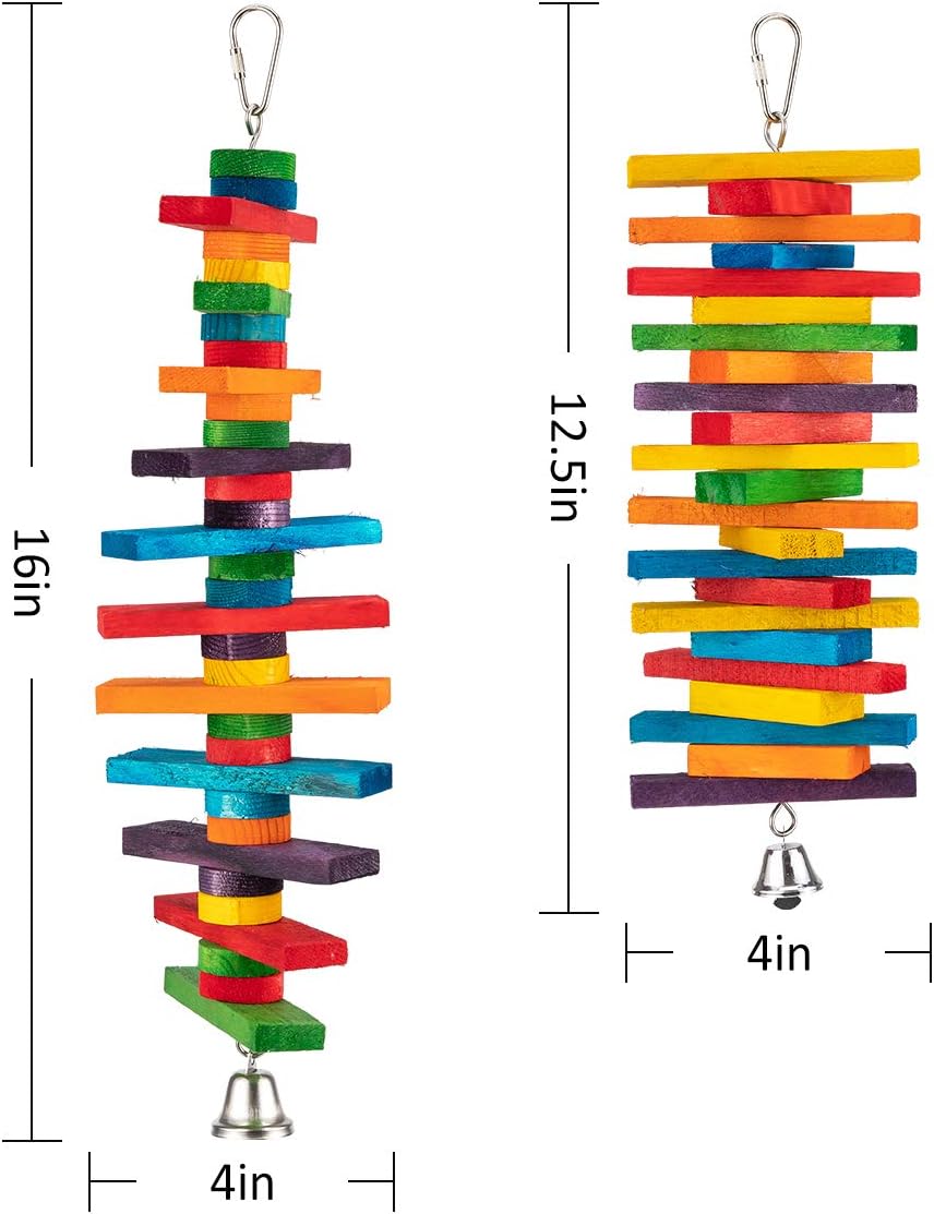 MEWTOGO 2Pcs Bird Toys - Parrot Toys with Multicolored Natural Wooden Blocks, Bird Chewing Sticks Toys for Conures Parakeets Cockatiels Lovebirds African Grey Macaws Amazon Parrots Gift - Happypetzone.online - Image 6