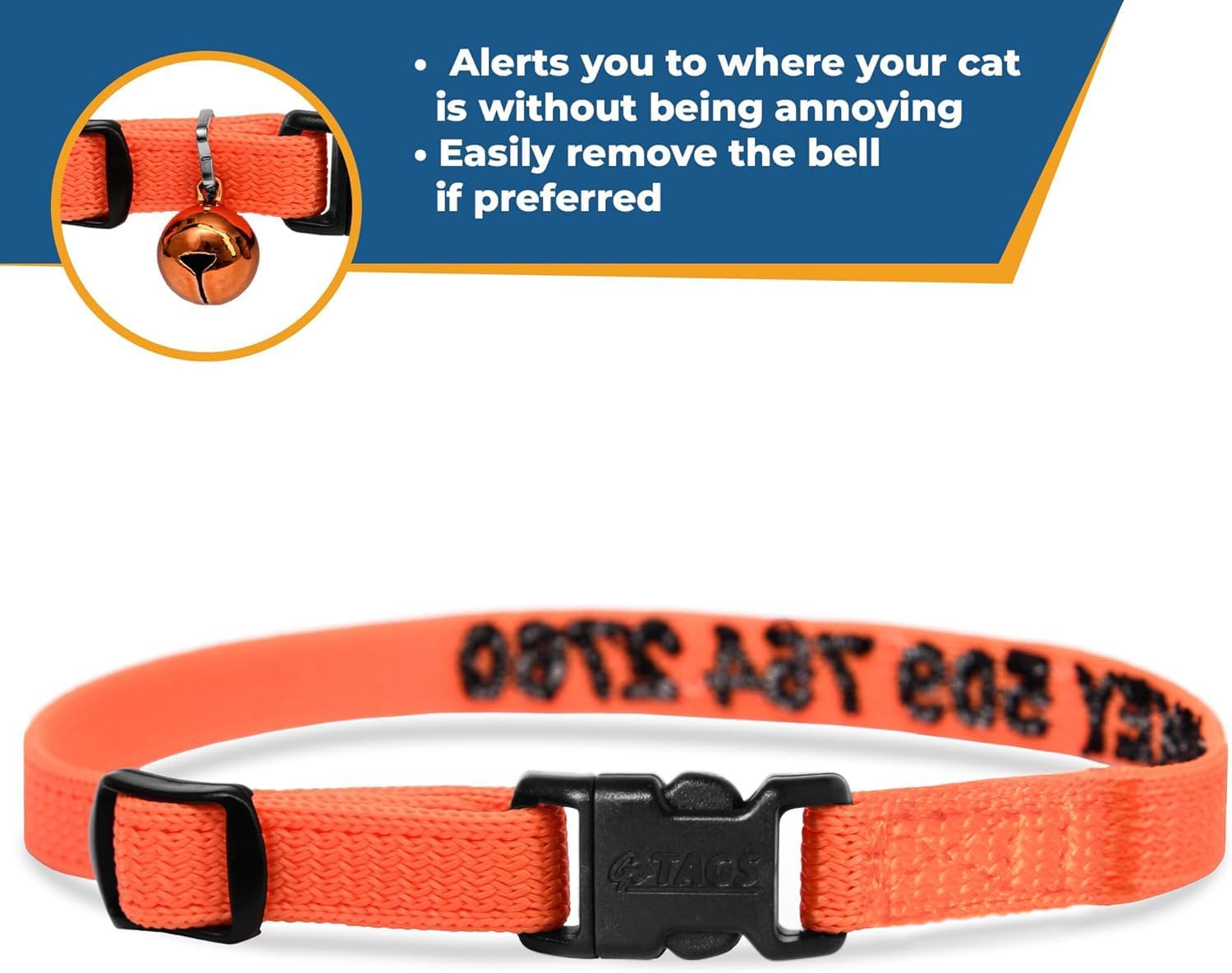 GoTags Personalized Cat Collars with Breakaway Safety Release Buckle, Custom Embroidered Cat Collar with Pet Name and Phone Number, Adjustable Nylon ID Collar with Bell for Cat or Kitten (Pack of 1) - Happypetzone.online - Image 5