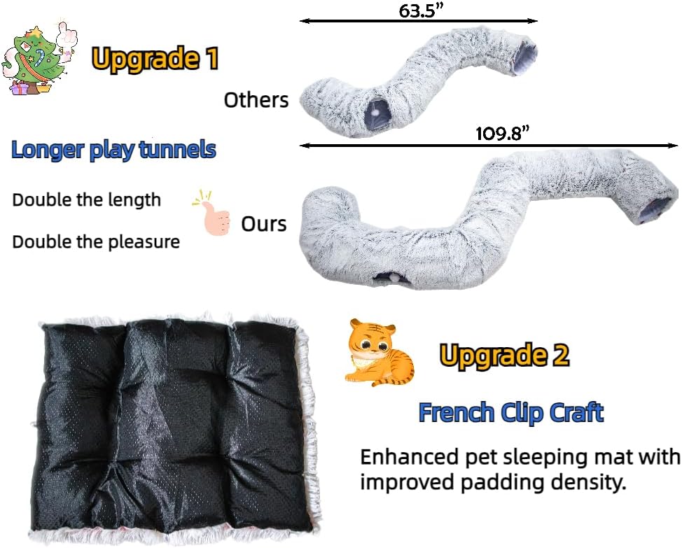 XxingSheep Extra Large Cat Tunnel Bed for Indoor Cats Peekaboo Cat Cave Donut with Center Mat - Happypetzone.online - Image 4