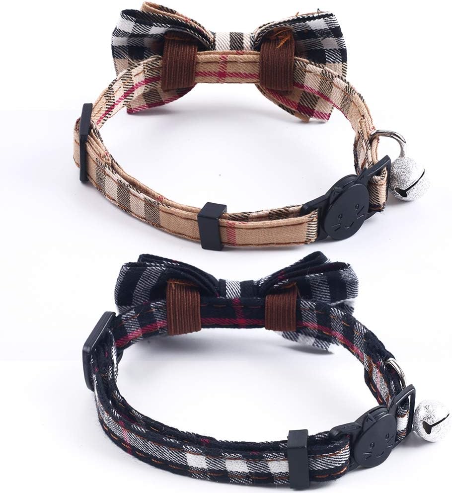 SuperBuddy Cat Collars Breakaway with Cute Bow Bell - 2 Pack Kitten Collar Plaid Cat Collar with Removable Bowtie Cat Collar for Cats Kittens… - Happypetzone.online - Image 2