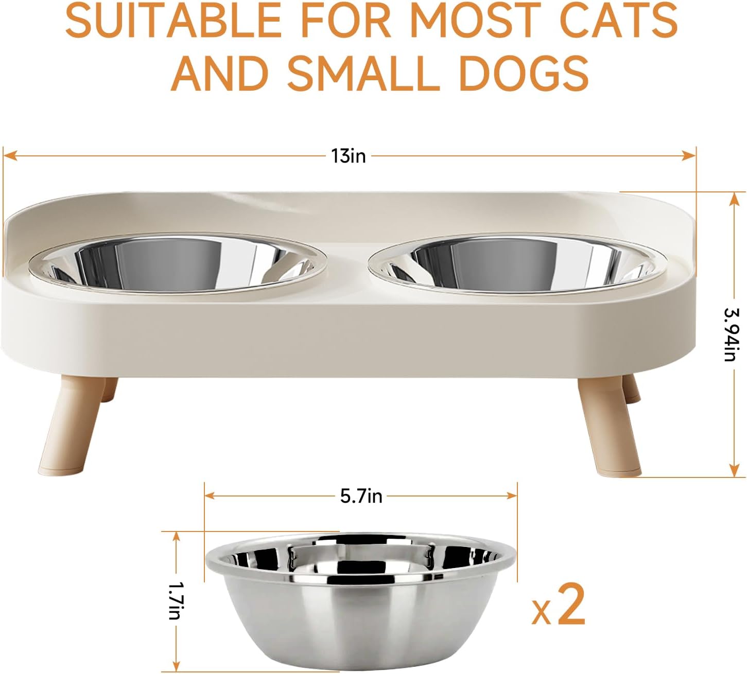 Elevated Cat Bowl, Raised Cat Food and Water Bowl Set for Indoor Cats, Splash Proof with 2 Stainless Steel Pet Food Bowls for Cats and Puppies, Whisker Fatigue and Dishwasher Safe - White - Happypetzone.online - Image 6