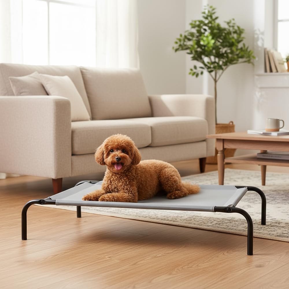 Amazon Basics Cooling Breathable Elevated Dog Bed with Durable Metal Frame, Medium, 43 x 26 x 7.5 Inch, Grey, Easy to Assemble - Happypetzone.online - Image 6