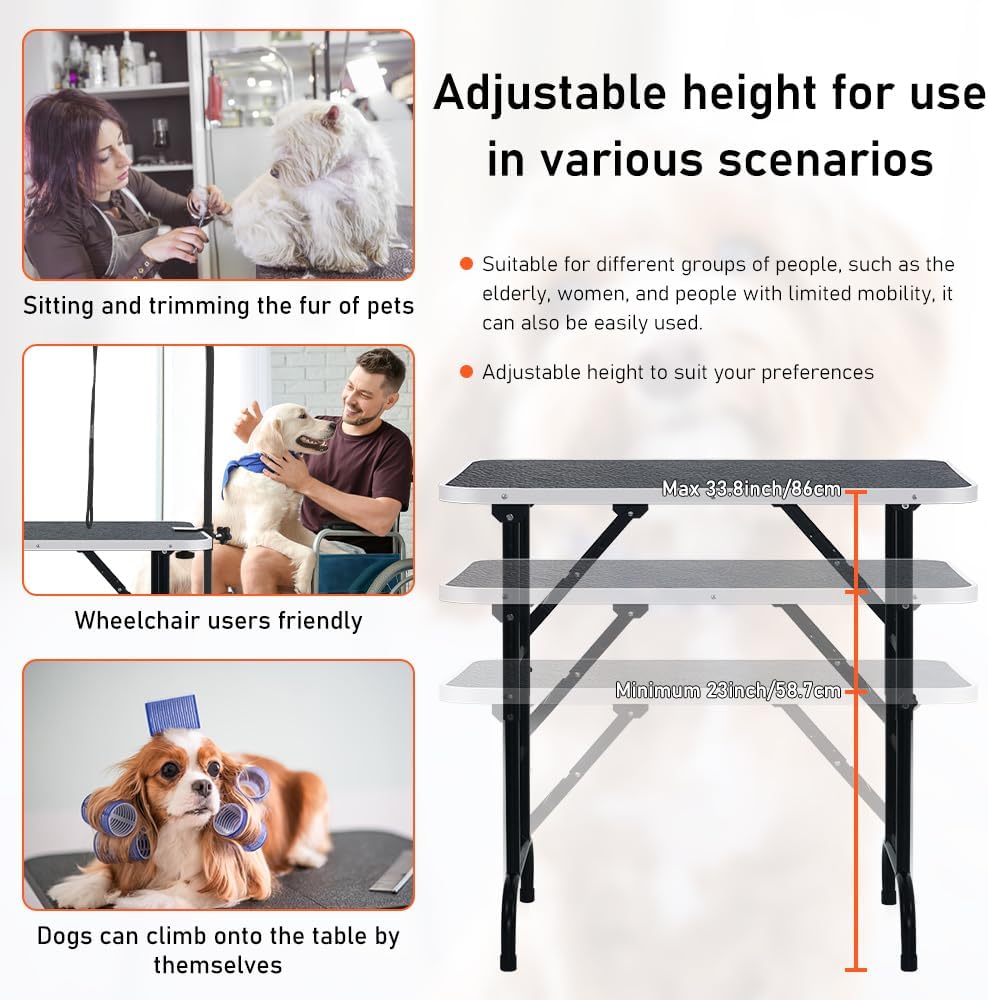 LEIBOU 36-inch Height Adjustable(23''~33.8'') and Foldable Pet Dog Grooming Table with Grooming Arm & Noose for Dog Cat Pet Grooming Maximum Capacity Up to 260lbs - Happypetzone.online - Image 6