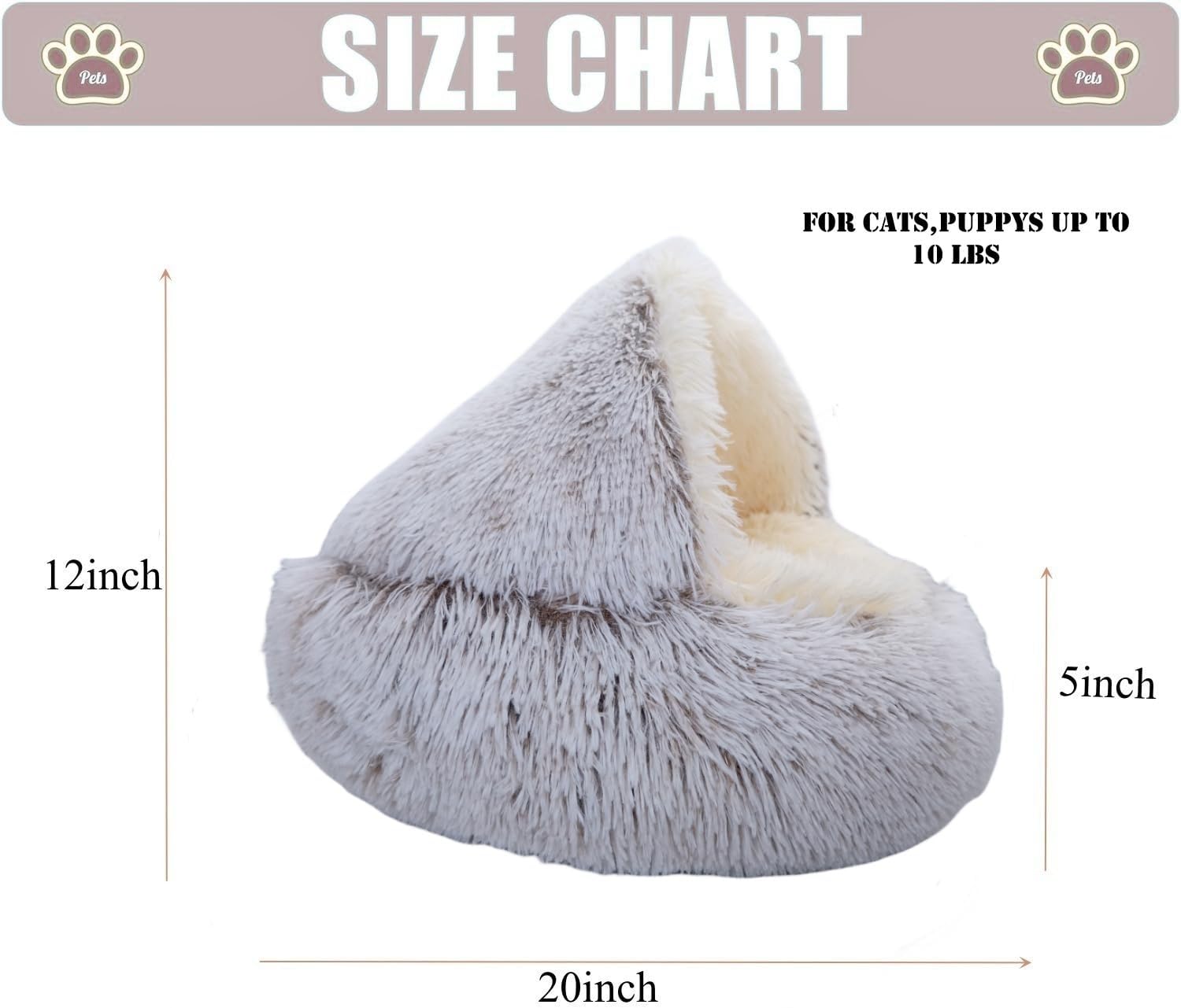 ZaneSun Calming Round Dog Bed & Cat Cave with Hooded Cover, Plush Fluffy Anti-Anxiety Cat Bed, Waterproof Bottom Washable (Coffee, 20x20inch) - Happypetzone.online - Image 2