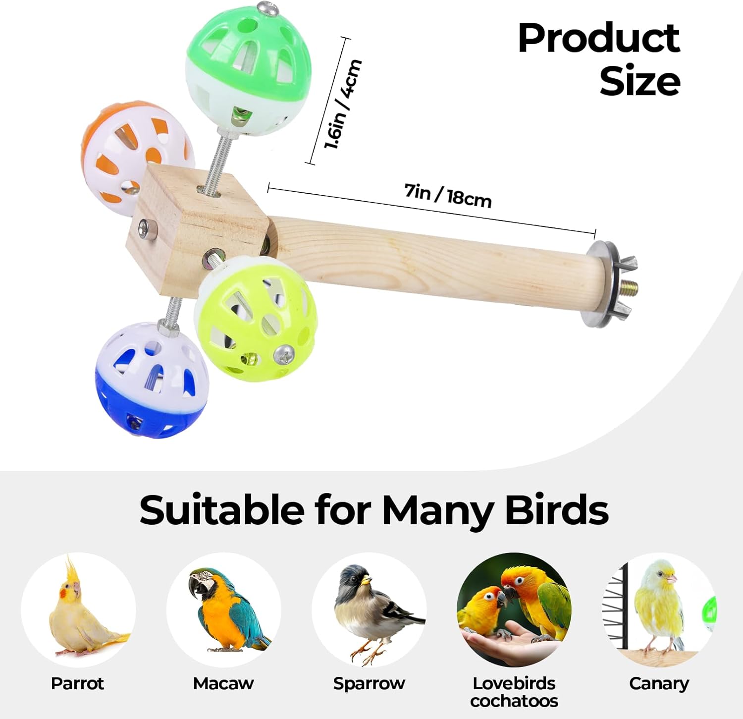 Bird Stand Perch Toy with Rotating Balls, Bird Toys for Parakeets, Ideal for Parakeets, Cockatiels & Lovebirds (NOT for Too Small BIRDCAGES - Avoid Unwanted Returns)(1PCS) - Happypetzone.online - Image 7