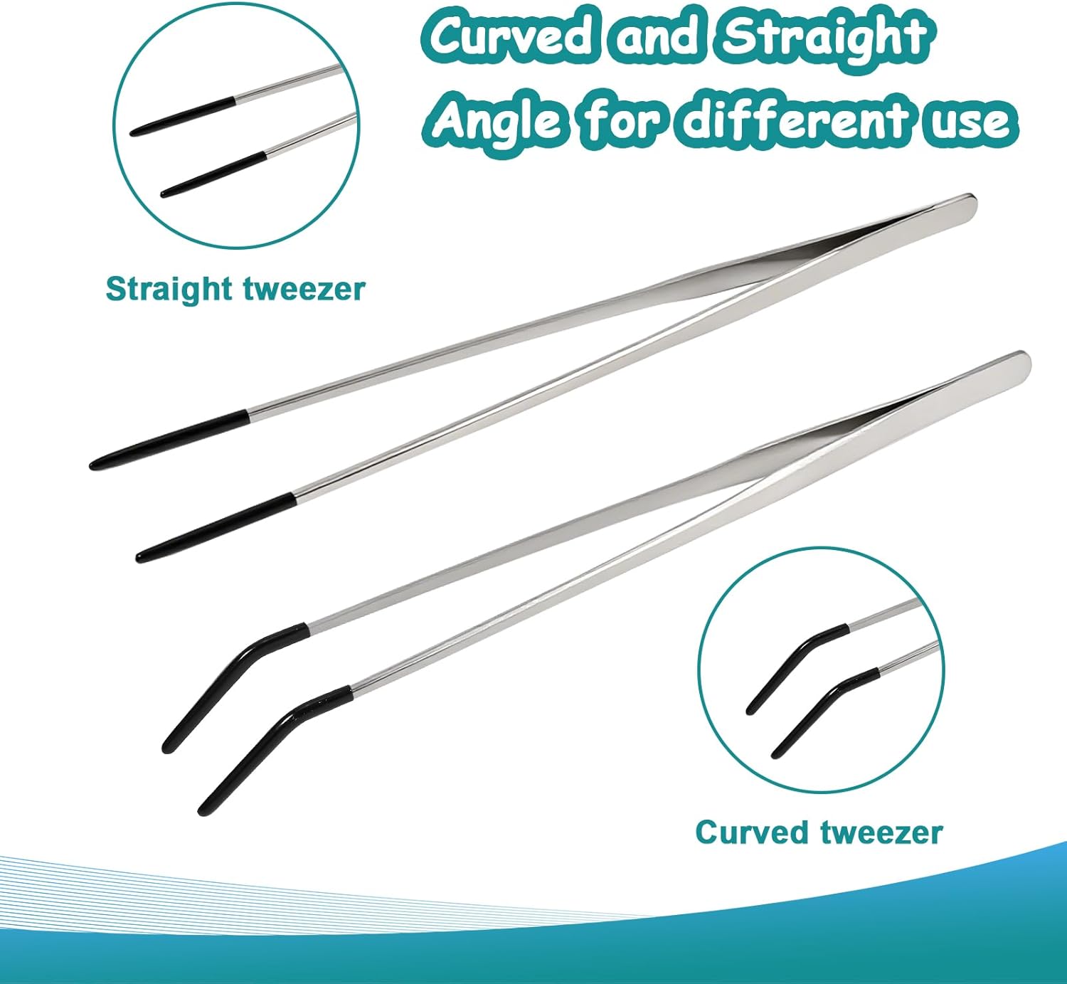 2 Pack Extra Long Stainless Steel Reptile Feeding Tongs with Rubber Tip - 10.6" Straight And Curved Long Tweezers for Aquariums, Feeder for Beard Dragons, Lizard and Snakes (Silver) - Happypetzone.online - Image 2