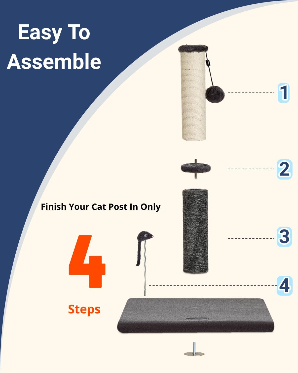 Happi N Pets 29.5" Tall Cat Scratching Post, Cat Scratcher for Indoor Cats, Sisal Scratch Post & Carpet Post in One, Stable Cat Scratch Post with Two Toys, Extra Free Toy, Smokey Gray - Happypetzone.online - Image 8