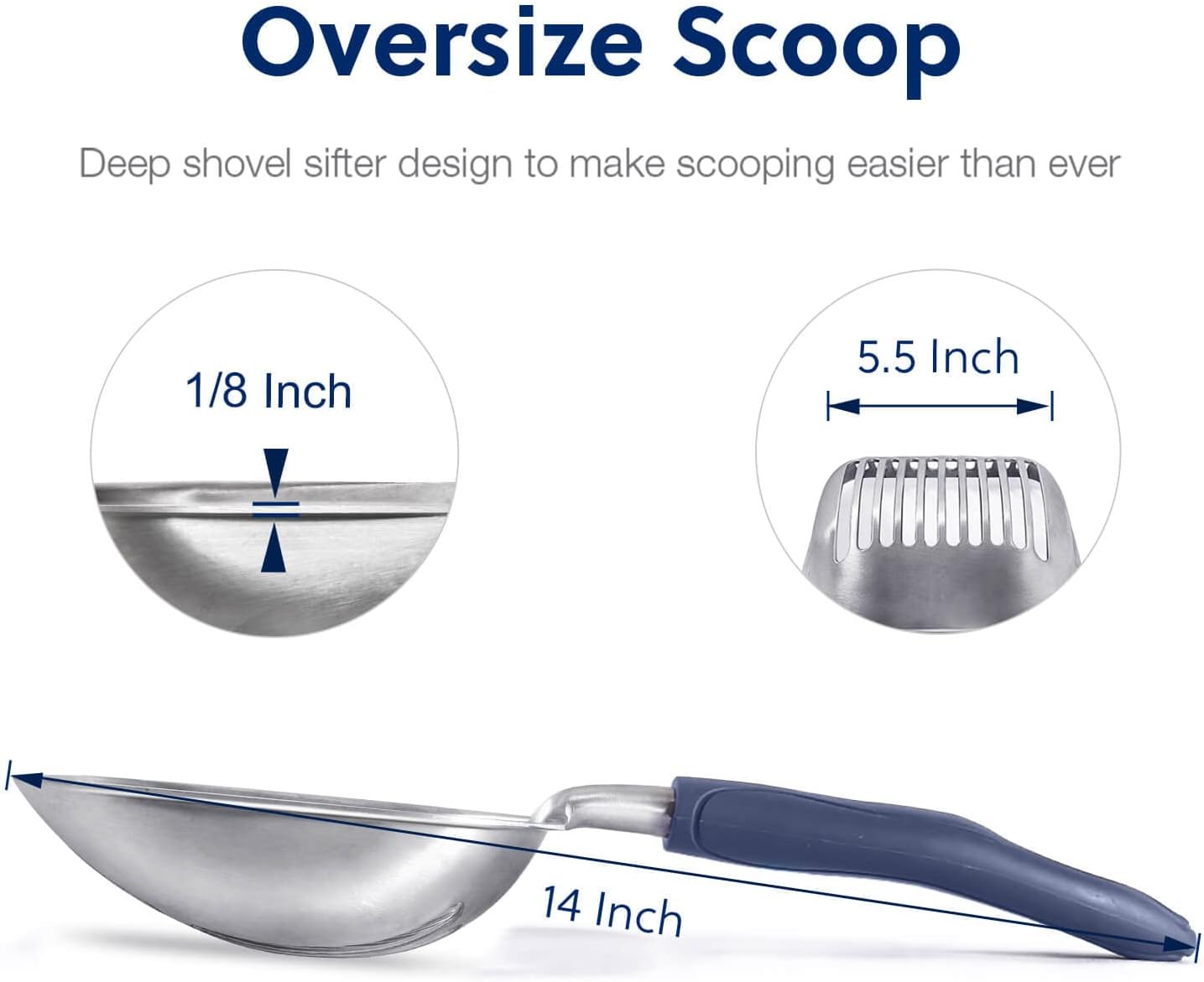 WePet Cat Litter Scoop, Aluminum Alloy Sifter, Kitty Metal Scooper, Deep Shovel, Long Handle, Poop Sifting, Kitten Pooper Lifter, Durable, Heavy Duty, for Litter Box - Happypetzone.online - Image 2