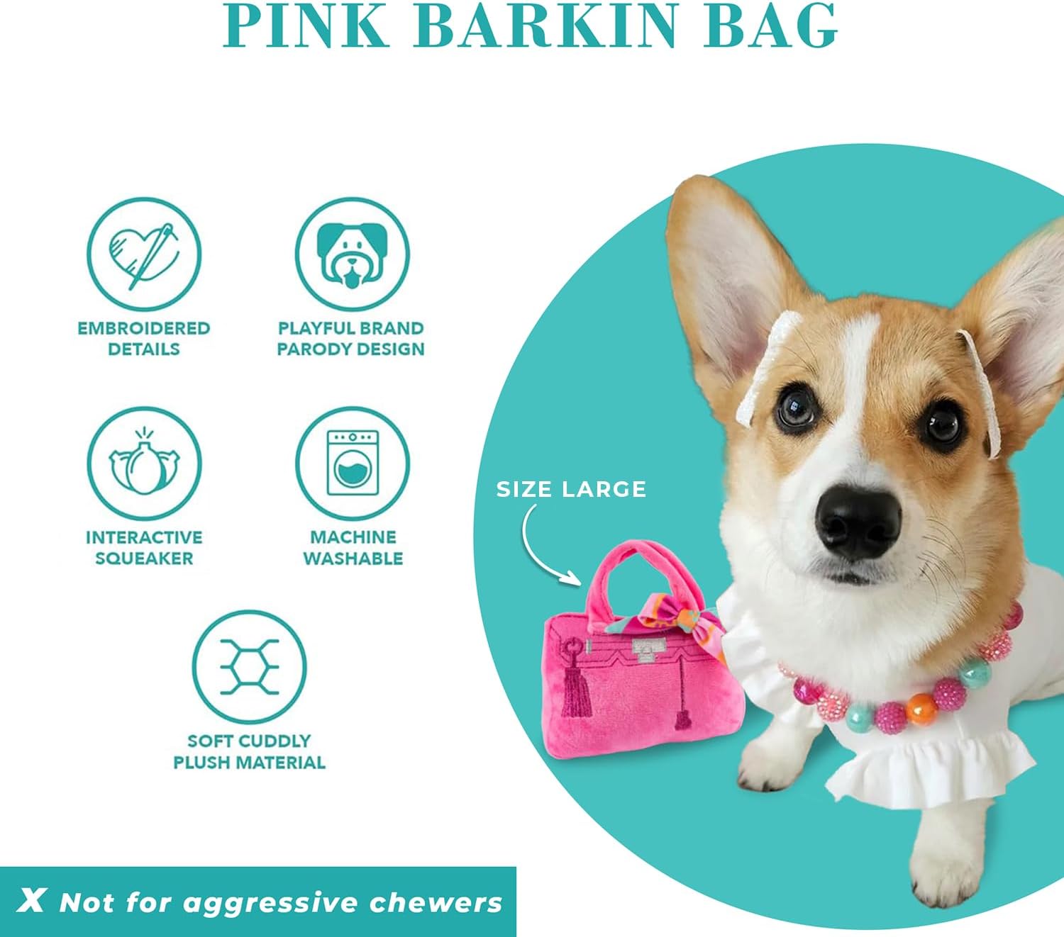 Haute Diggity Dog Barkin Bag with Scarf, Plush Designer Dog Toys with Interactive Squeaker, Stimulating Pet Enrichment, Machine-Washable & Safe Materials for All Breeds, Size Small - Happypetzone.online - Image 4