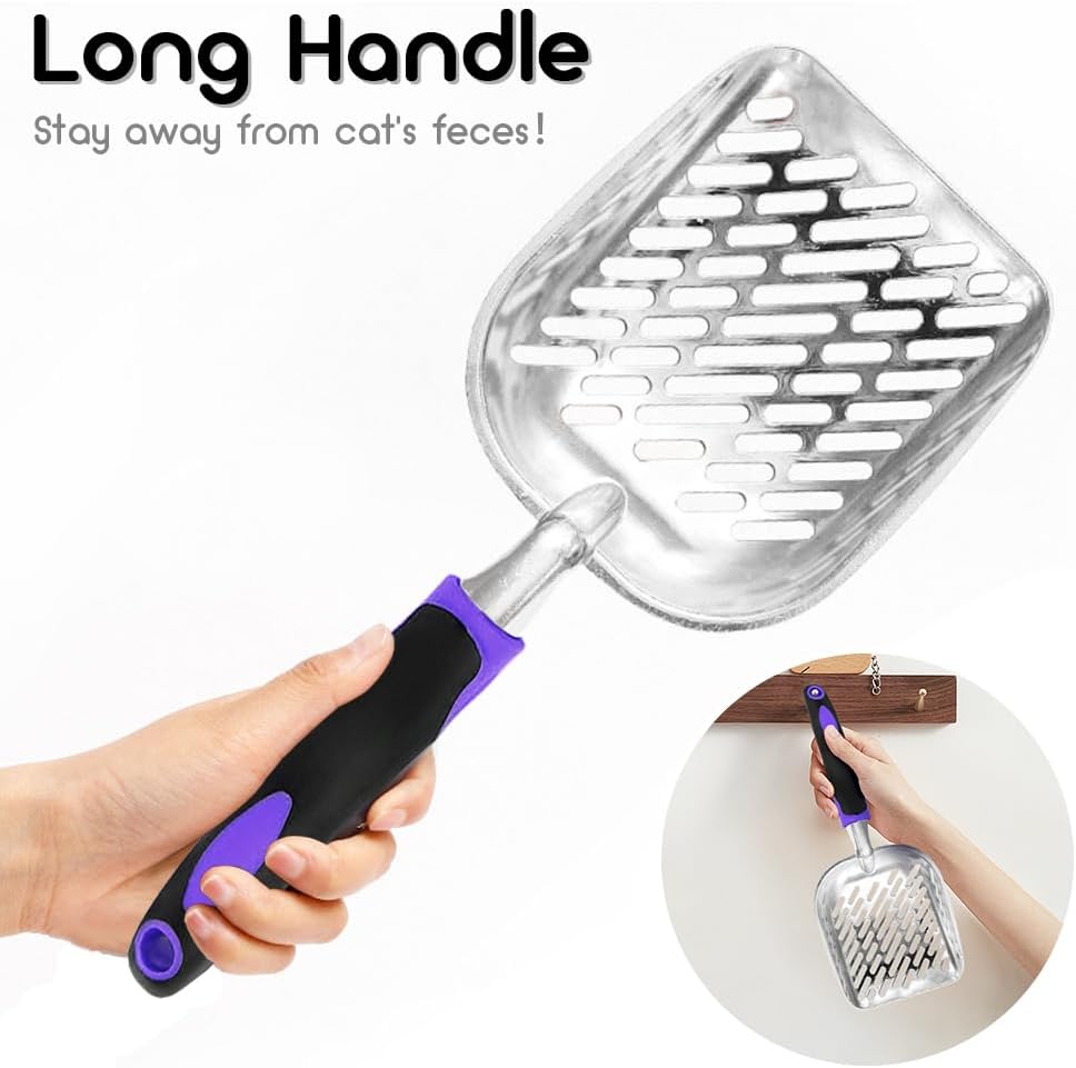 Cat Litter Scoop-Metal Cat Scooper-Long Handle Scoop,Cat Scooper-Poop Sifting-Mesh Shovel-Suitable for Cat Litter Box (Purple) - Happypetzone.online - Image 4