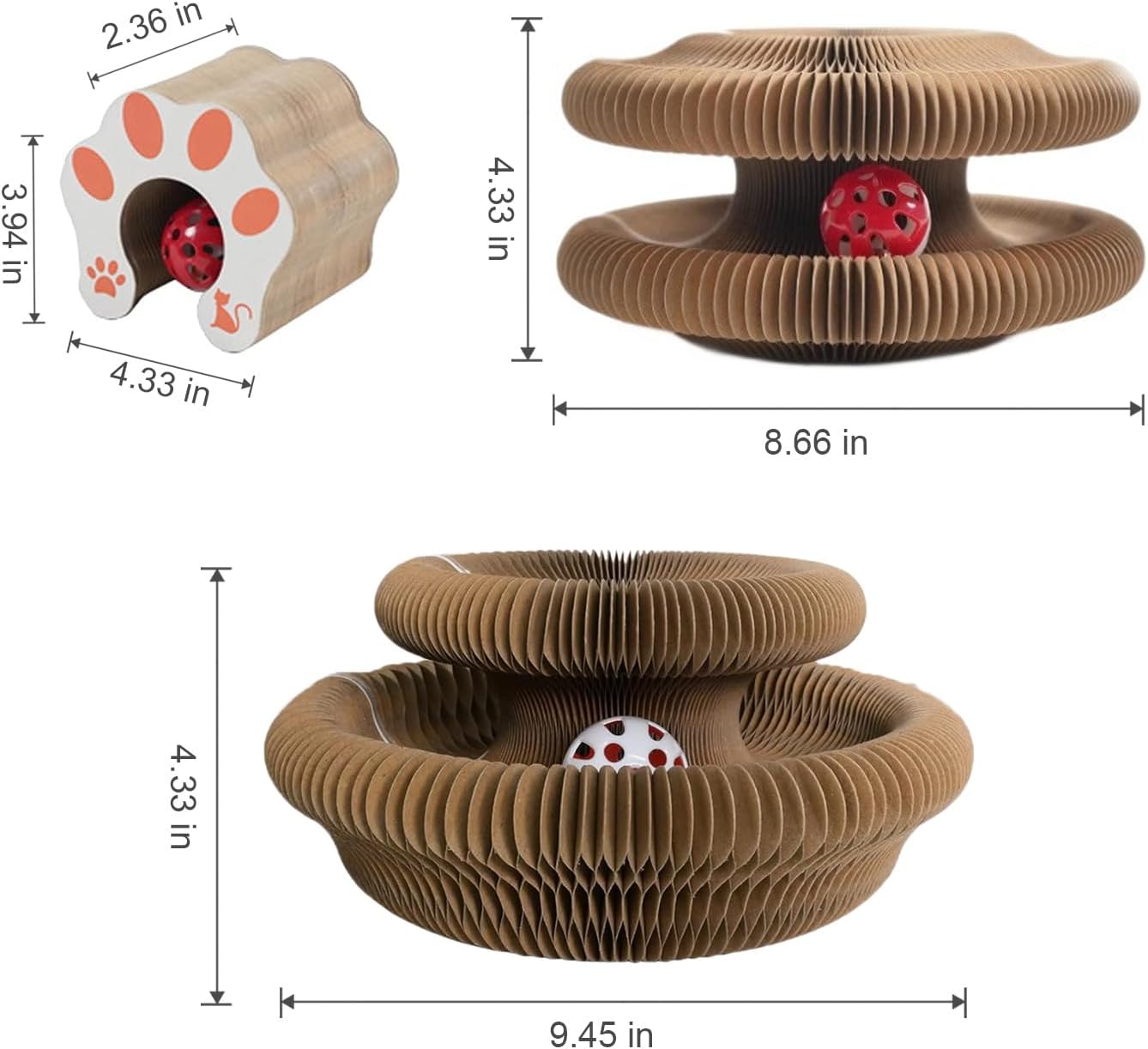 Kitty Curls Cat Toy,Magic Organ Cat Toy,Cardboard Cat Scratcher,Foldable Recyclable Cat Accordion Toy for Indoor Cat Playing,Interactive Scratch Pad with Toy Ball(1pc) - Happypetzone.online - Image 8