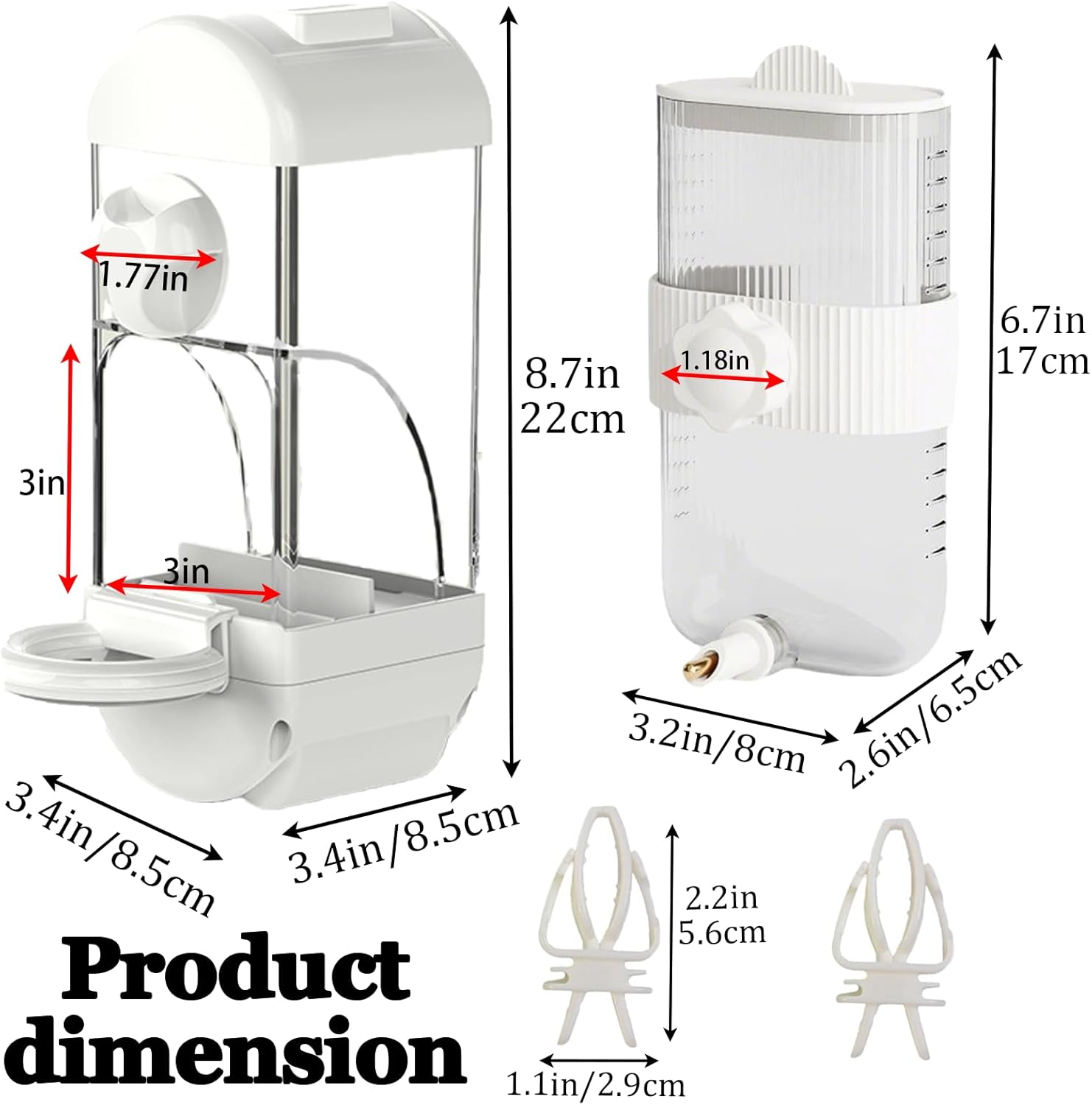 Automatic Bird Feeder Waterer Kit Bird Cage Hanging Waterer Parakeet Leak-Proof Feeder Parrot Vegetable Clips Cage Accessories for Budgies Lovebirds Finches Canaries Parrotlets Conures (White) - Happypetzone.online - Image 2