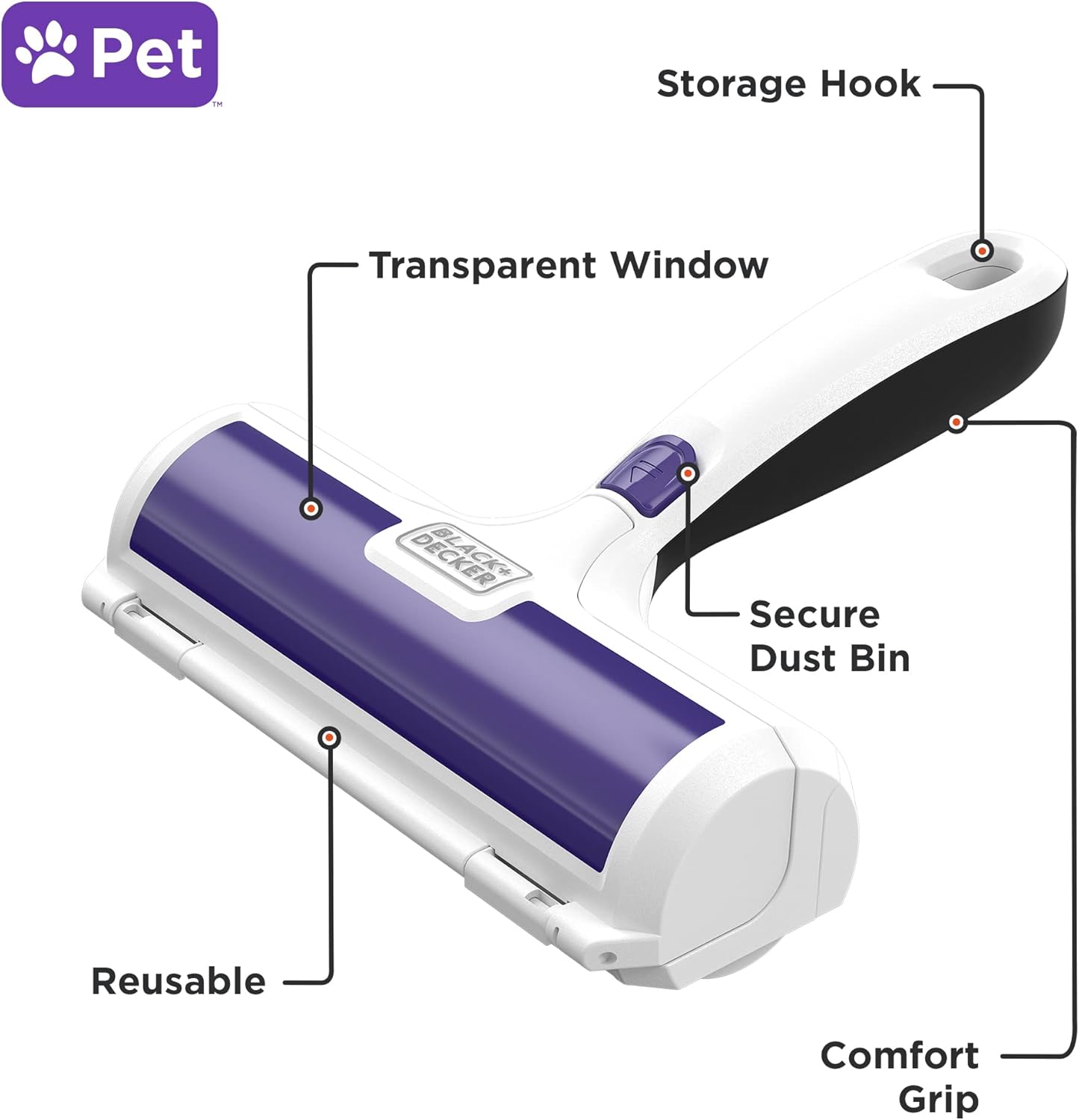 BLACK+DECKER Pet Hair Remover, Roller, Remove Dog Hair and Cat Hair Easily (HMSCT0001) - Happypetzone.online - Image 2