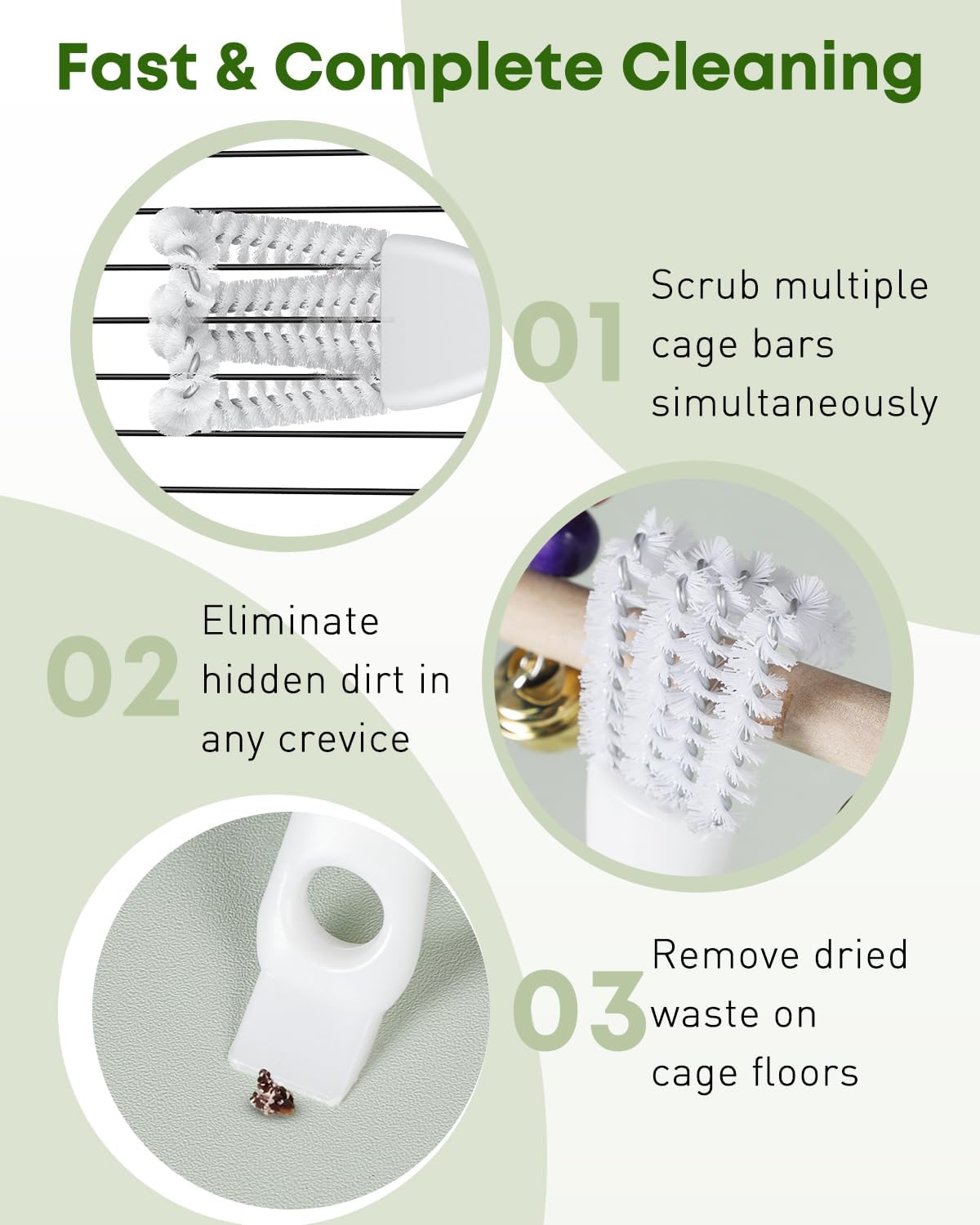 Pawfly 2 Pcs Bird Cage Cleaner Brush, 2-in-1 Bird Cage Cleaning Brush, Bird Poop Remover for Perches, Kennels & Small Animal Cages, Bird Cage Accessories, Bird Droppings Removal Brush - Happypetzone.online - Image 3