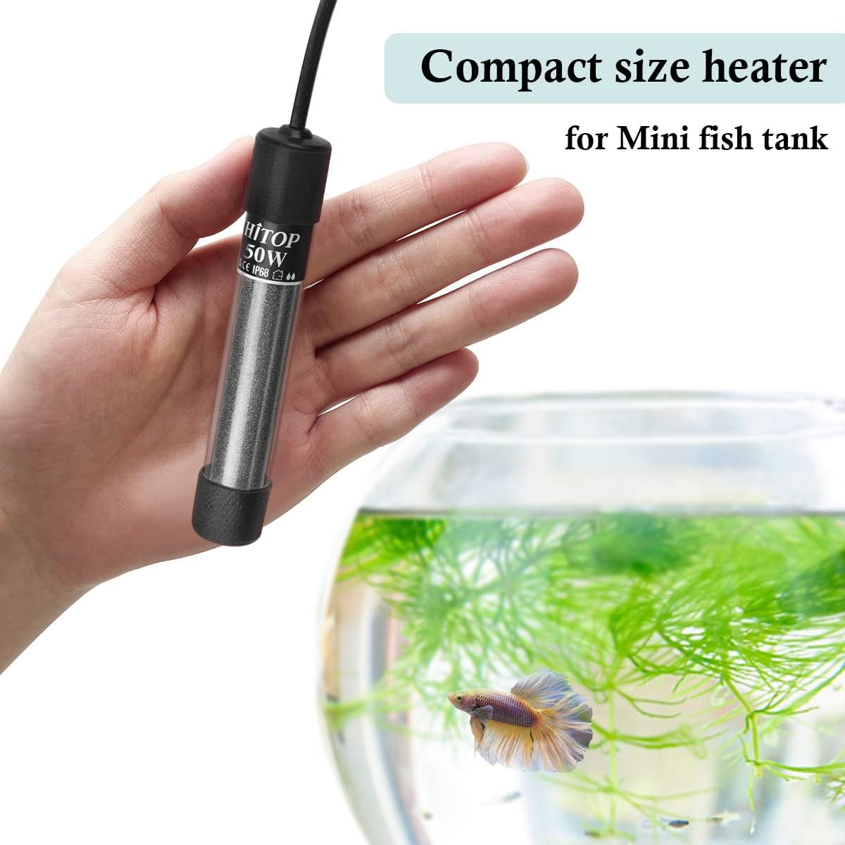 HITOP Mini Submersible Aquarium Heater -50W Digital Heater for Fish Tank Turtle Tank, for Saltwater and Fresh Water with Temperature Controller - Happypetzone.online - Image 5