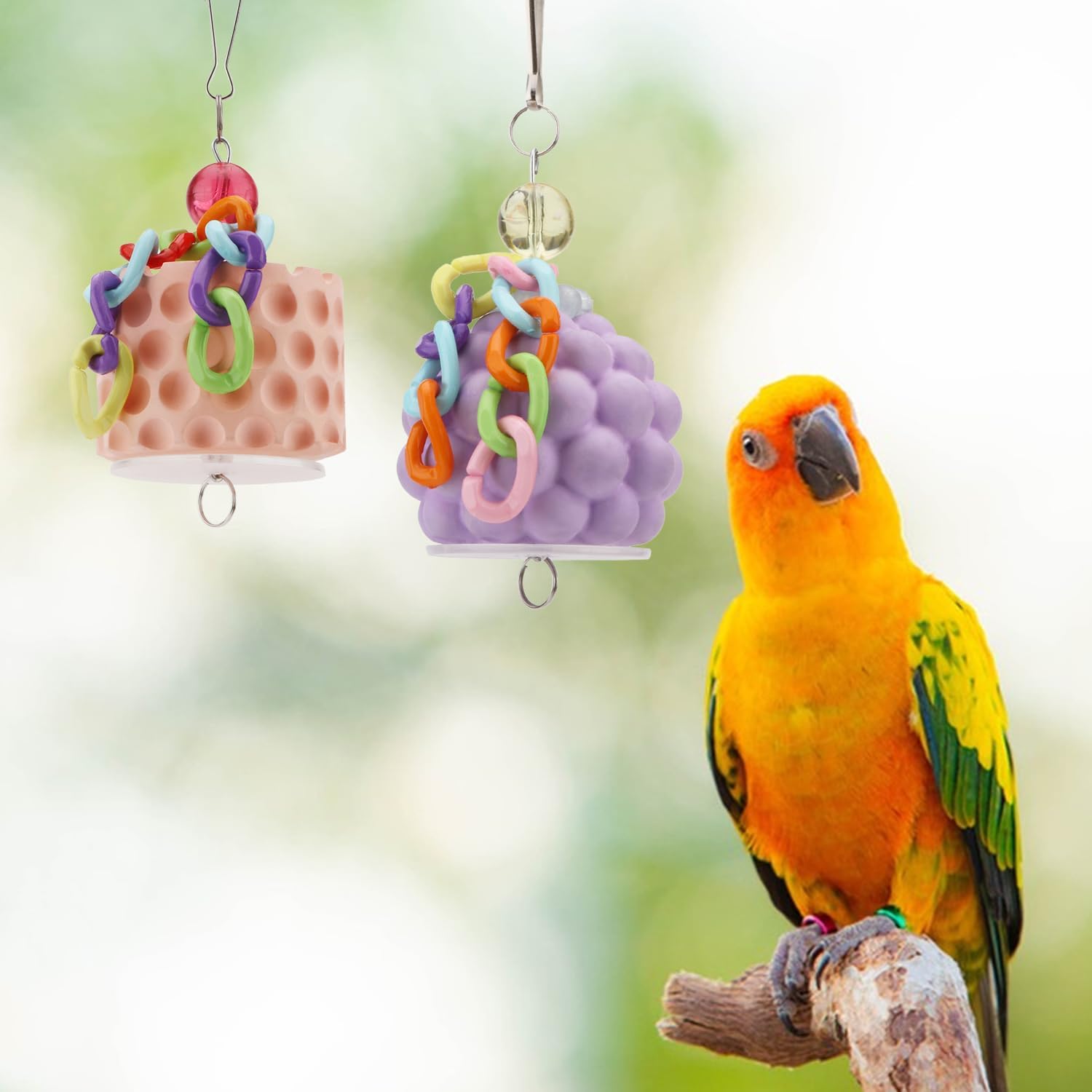 Wontee Bird Beak Grinding Stone Bird Calcium Block Chewing Treats Toy for Budgies Cockatiels Conures Quaker Senegal Parrot, 2PCS (Orange+Purple) - Happypetzone.online - Image 2