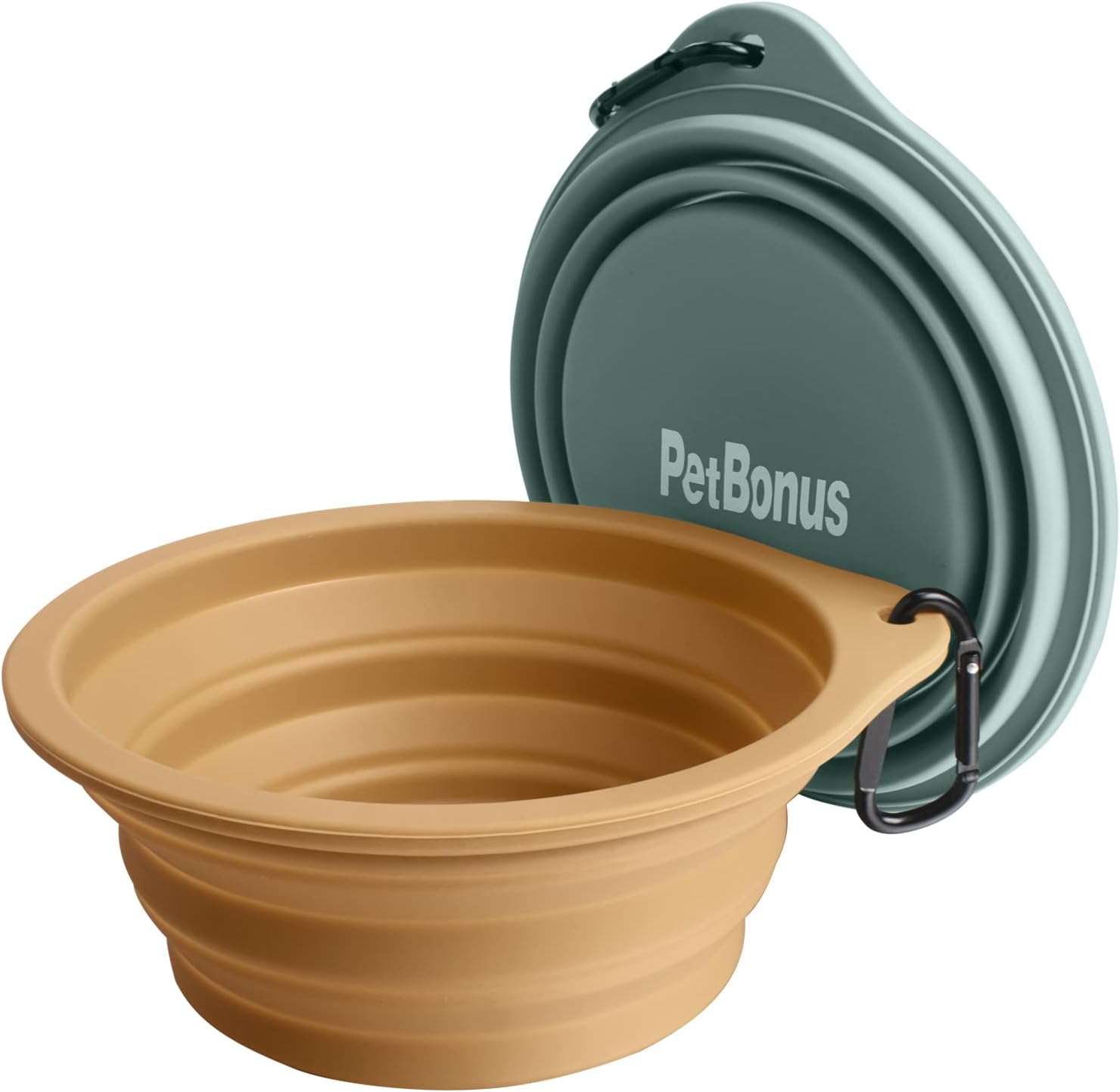 PetBonus 2-Pack Silicone Collapsible Dog Bowls, BPA Free Dishwasher Safe, Portable Foldable Expandable Travel Bowl, Food Water Feeding Cup Dish for Dogs Cats with 2 Carabiners (Turquoise, Tan) - Happypetzone.online - Image 7