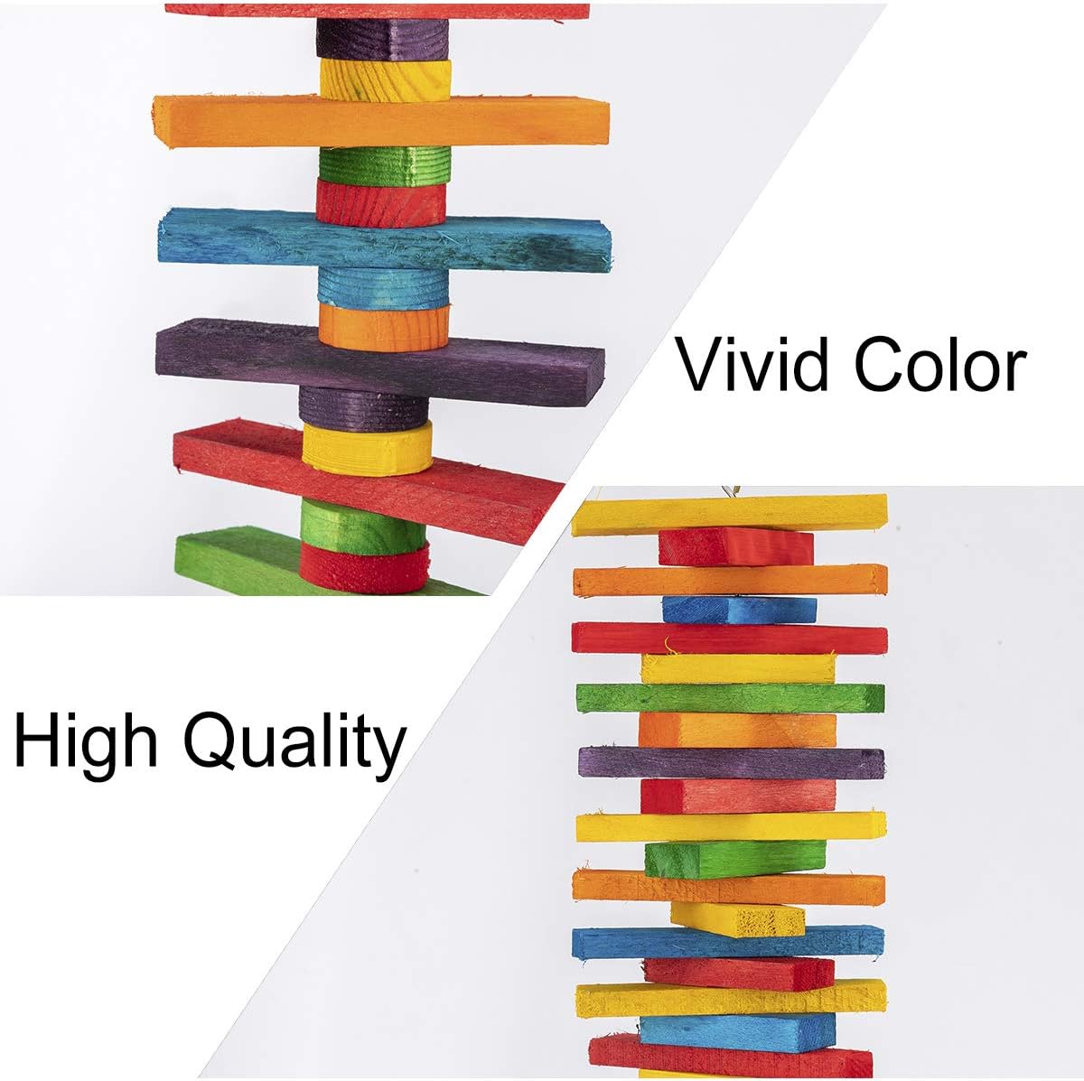 MEWTOGO 2Pcs Bird Toys - Parrot Toys with Multicolored Natural Wooden Blocks, Bird Chewing Sticks Toys for Conures Parakeets Cockatiels Lovebirds African Grey Macaws Amazon Parrots Gift - Happypetzone.online - Image 4