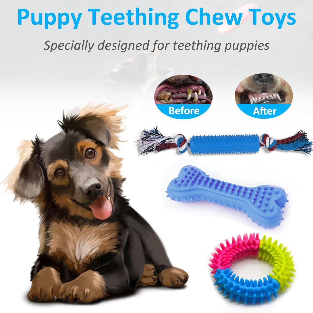 Beiker Dog Teething Chew Toys - 15 Pack Small Medium Breed Puppy Toy, Variety Dogs Rope Chew Toys Bundle for Boredom, Pet Interactive Squeaky Treat Dispensing Ball for Puppies - Happypetzone.online - Image 5