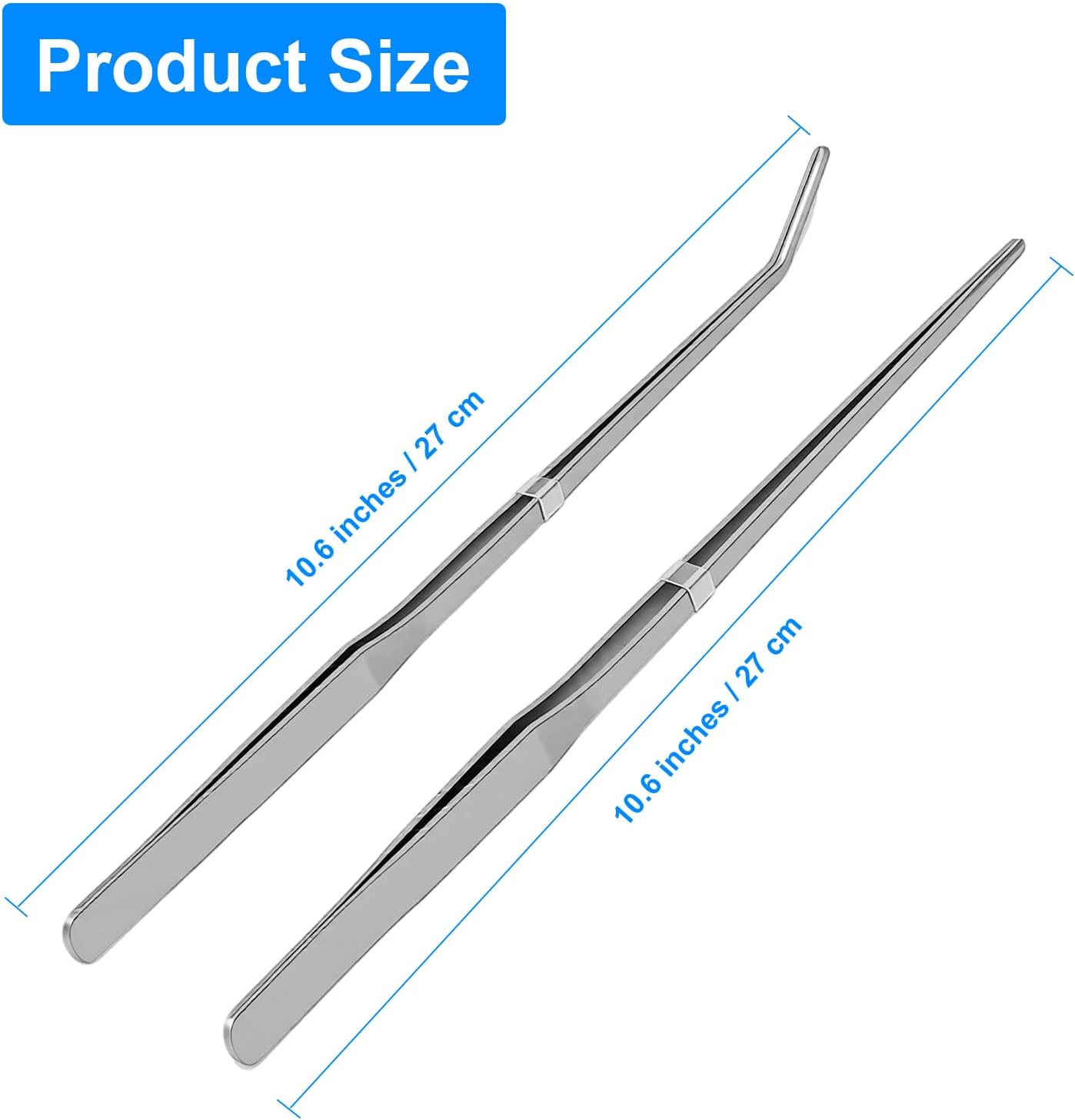 2 Pcs Reptile Feeding Tongs, 10.6IN Straight & Curved Extra Long Tweezers, Premium Stainless Steel Feeding Tools for Bearded Dragon, Lizards, Snakes, Aquarium & Terrarium - Happypetzone.online - Image 2