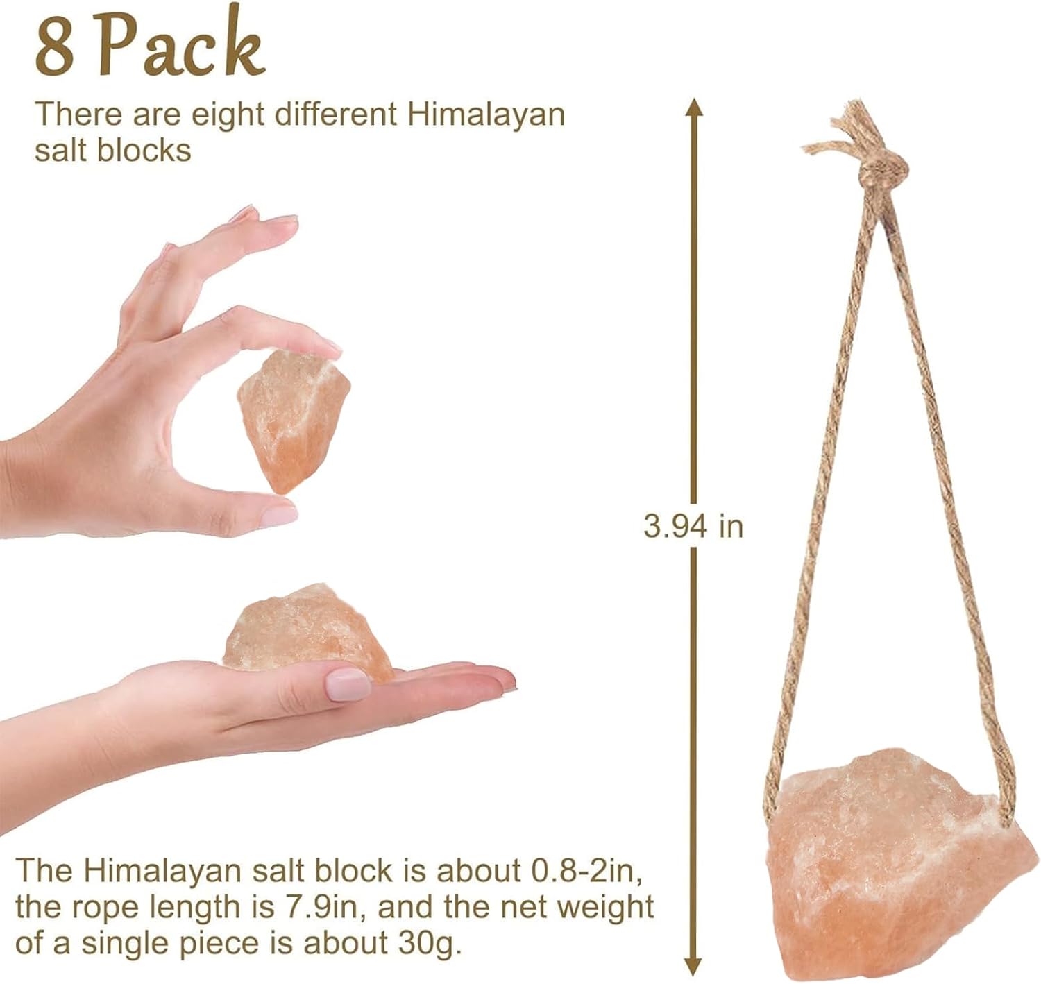 Hamiledyi 8 PCS Rabbit Salt Lick Block Natural Small Animal Himalayan Salt Lick Chew Toys with Hanging Rope Rat Mineral Block Chew Treat Supplies for Bunny Guinea Pig Chinchilla Ferret Hamster - Happypetzone.online - Image 2