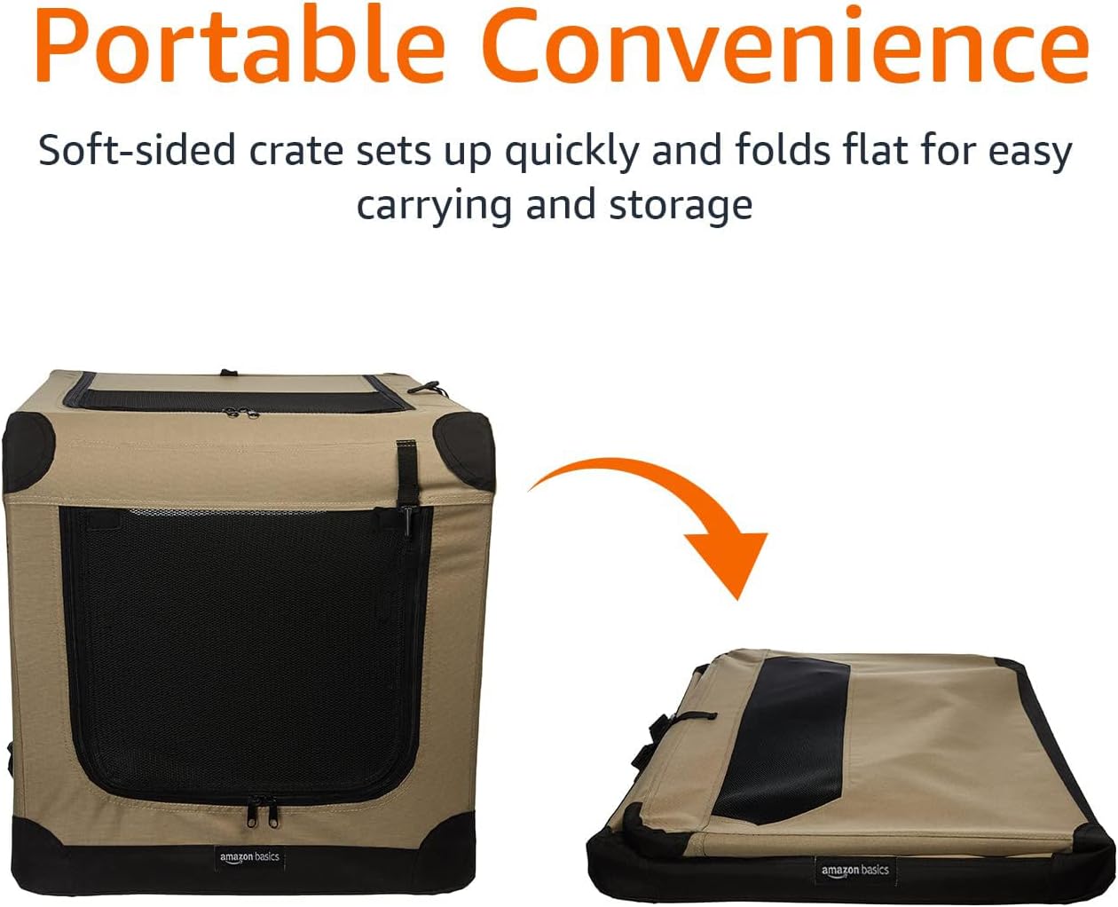 Amazon Basics Portable Folding Soft Dog Crate, Double Door, Collapsible Travel Kennel, Easy to Assemble, Medium, 29.92" x 21.3" x 21.3", Tan - Happypetzone.online - Image 5