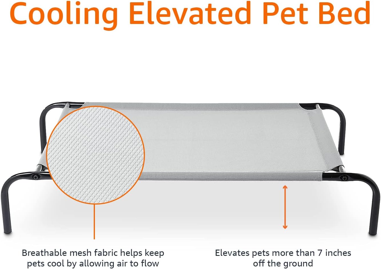 Amazon Basics Cooling Breathable Elevated Dog Bed with Durable Metal Frame, Medium, 43 x 26 x 7.5 Inch, Grey, Easy to Assemble - Happypetzone.online - Image 4
