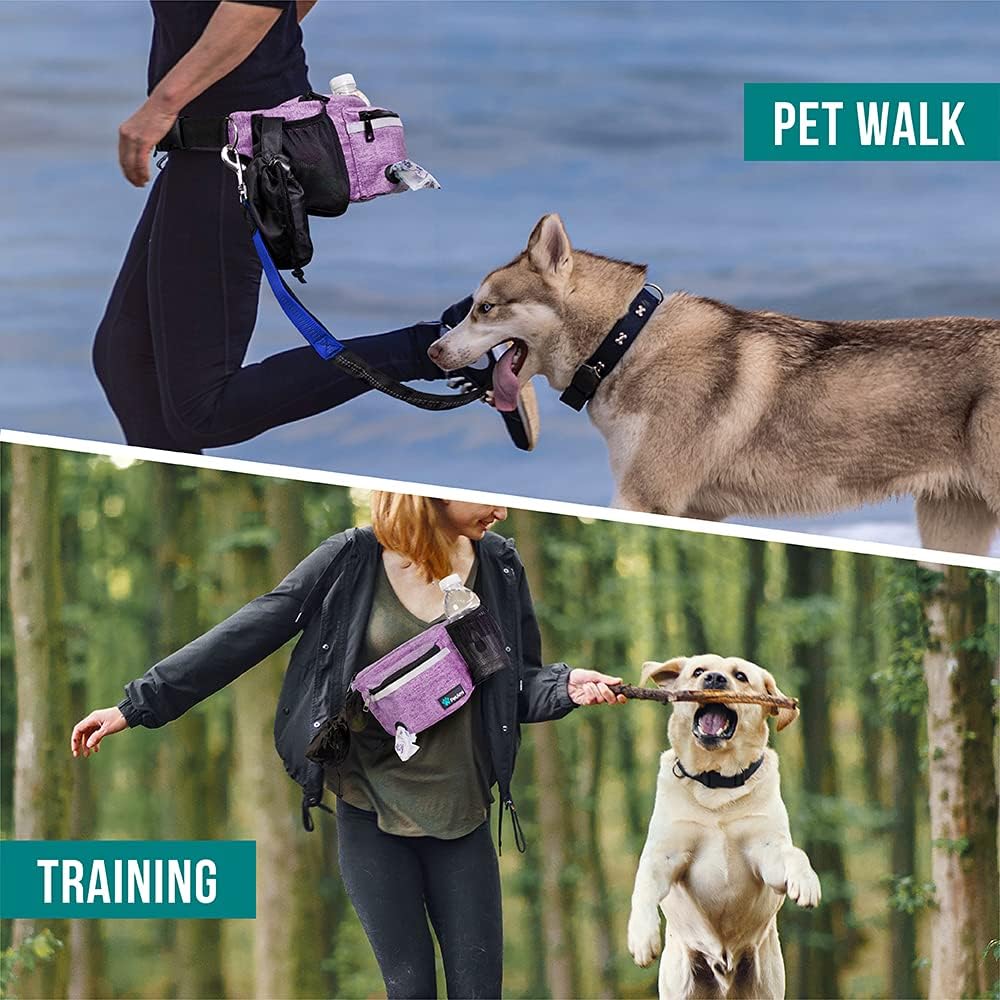 PetAmi Dog Fanny Pack, Treat Pouch for Dog Walking, Training, Built in Poop Bag Dispenser, Water Bottle Holder, Collapsible Bowl, Pet Treat Waist Belt for Hiking, Running, Kibbles (Purple) - Happypetzone.online - Image 6