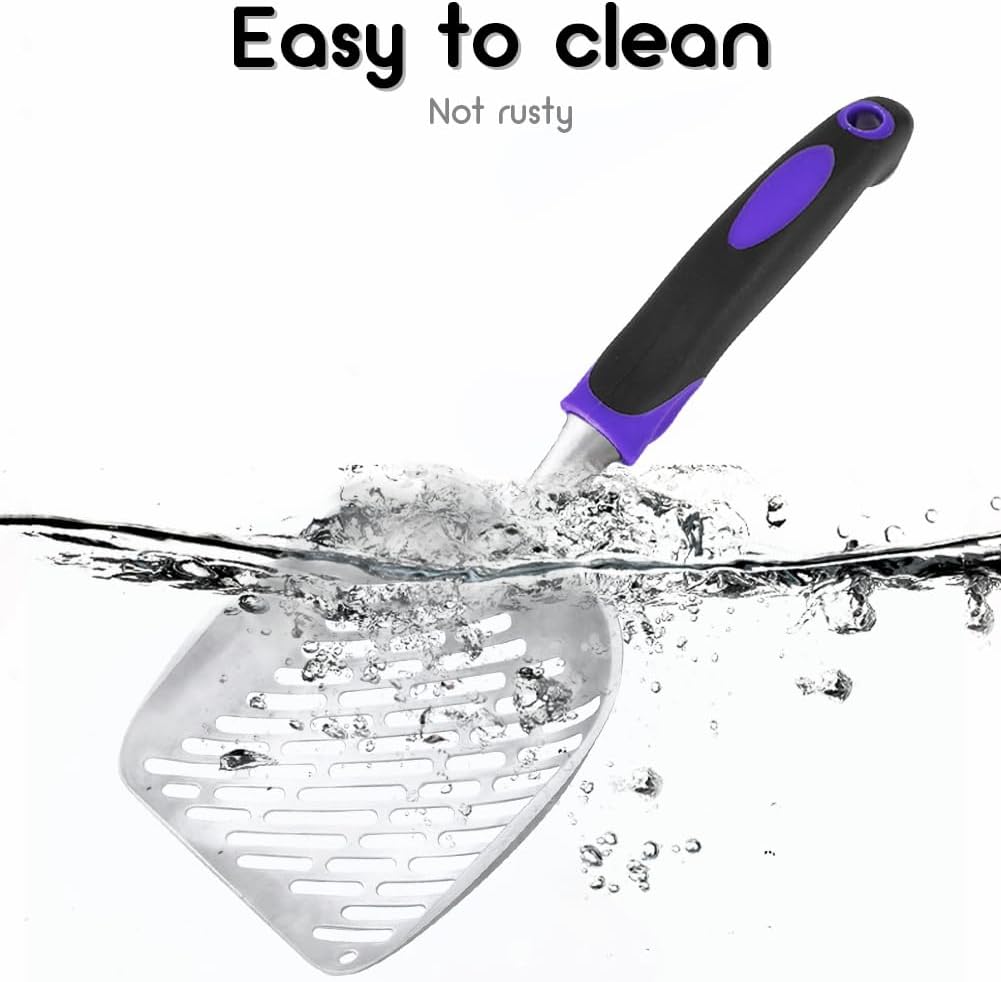 Cat Litter Scoop-Metal Cat Scooper-Long Handle Scoop,Cat Scooper-Poop Sifting-Mesh Shovel-Suitable for Cat Litter Box (Purple) - Happypetzone.online - Image 5
