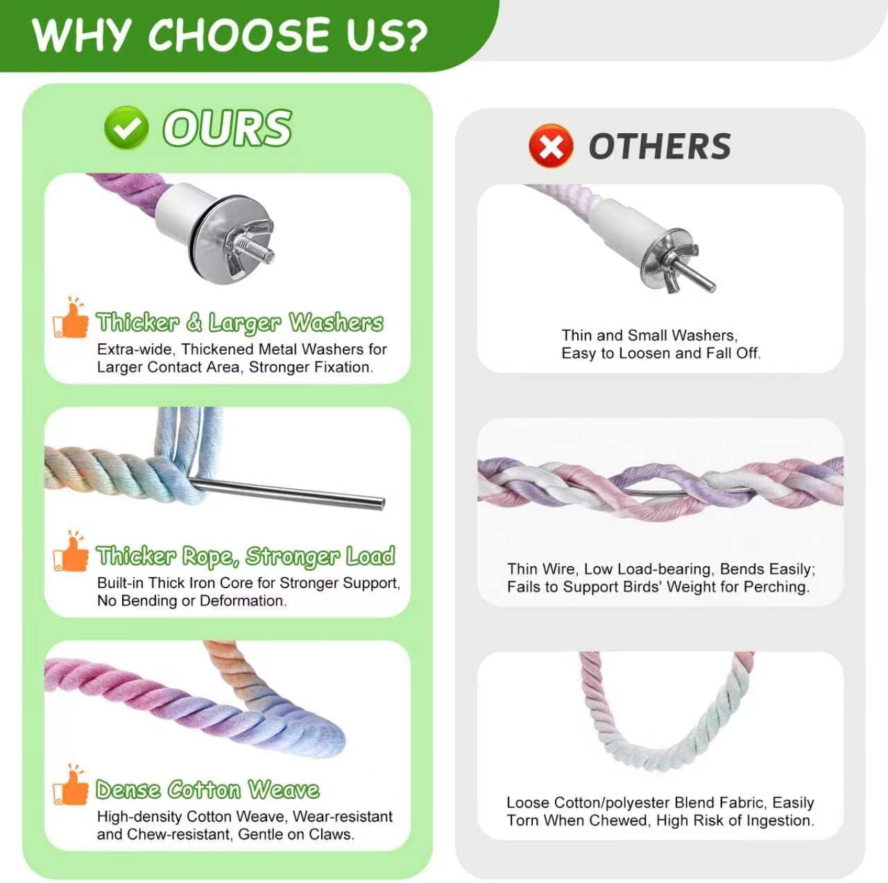3 Pcs Bird Rope Perches Gradient Color, Bendable Parrot Bird Perch Rope Stand for Cage, Stand Climbing Stand Toy for Cockatiels, Lovebirds, Budgies, Parakeets (2 Short + 1 Long) - Happypetzone.online - Image 4