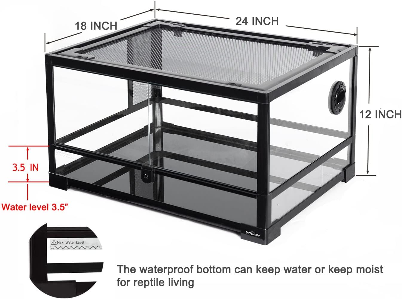 REPTI ZOO Full Glass 20 Gallon Reptile Tank, Front Opening Reptile Terrarium 24" x 18"x 12", Double Hinged Opening Doors & Top Screen Ventilation Escape Proof Lid - Happypetzone.online - Image 2