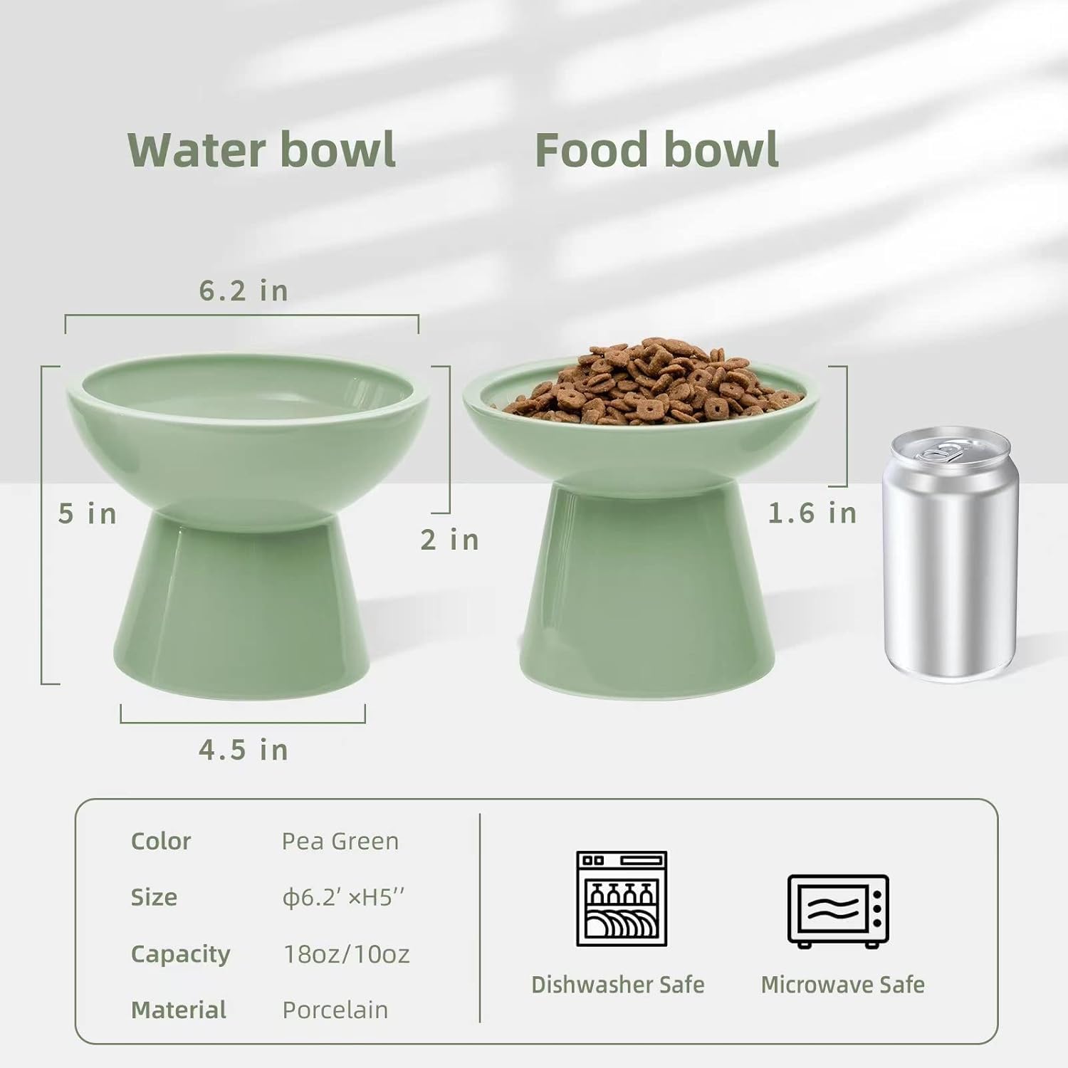 CEEFU 2 Elevated Ceramic Cat Bowls Extra Wide for Food & Water – Whisker Fatigue Shallow Food Dish, Lead & Cadmium-Free, Raised Height for Cats, Sage Green - Happypetzone.online - Image 2