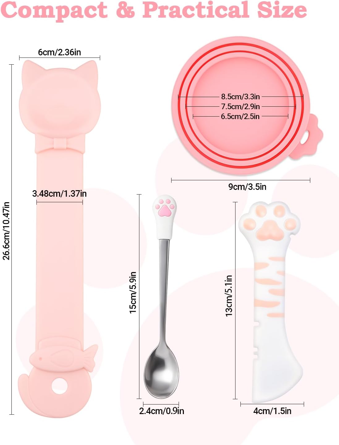 6 PCS Cat Food Can Covers Set, Reusable Silicone Can Lids with Opener, Stainless Steel Wet Food Spoon & Cat Treat Squeezer for Pet Feeding and Storage, Fits Cats & Dogs (Pink) - Happypetzone.online - Image 2