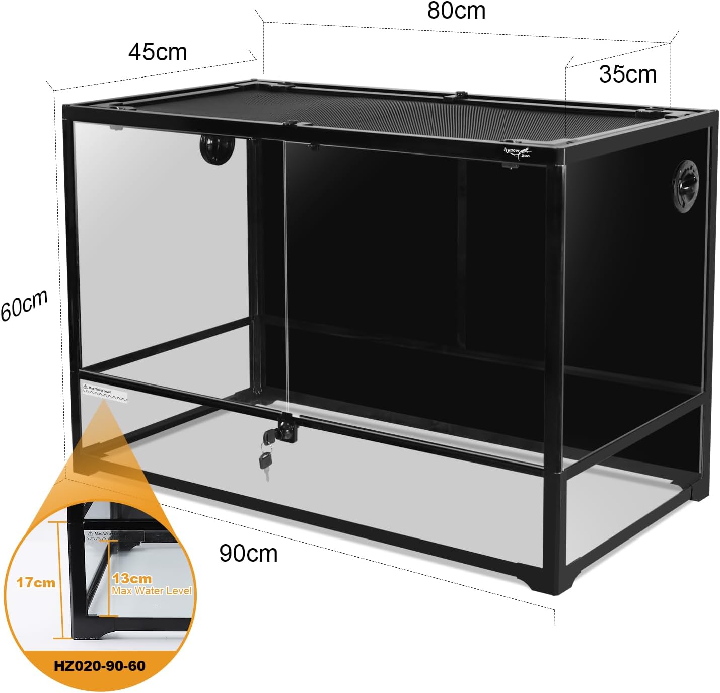 Glass Reptile Terrarium 24" x 18"x 36"Front Opening Chameleon Cage ull View Glass Terrarium Tank with Double Hinge Door for Reptiles Amphibians, Bearded Dragon Gecko Lizard Snake - Happypetzone.online - Image 2