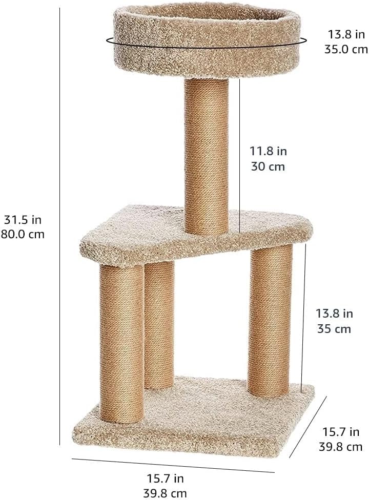 Amazon Basics Cat Tree - Multi-Level Climbing Activity Tower with Jute Rope Scratching Posts for Indoor Cats & Kittens, Medium (31.5"H), Beige - Happypetzone.online - Image 2