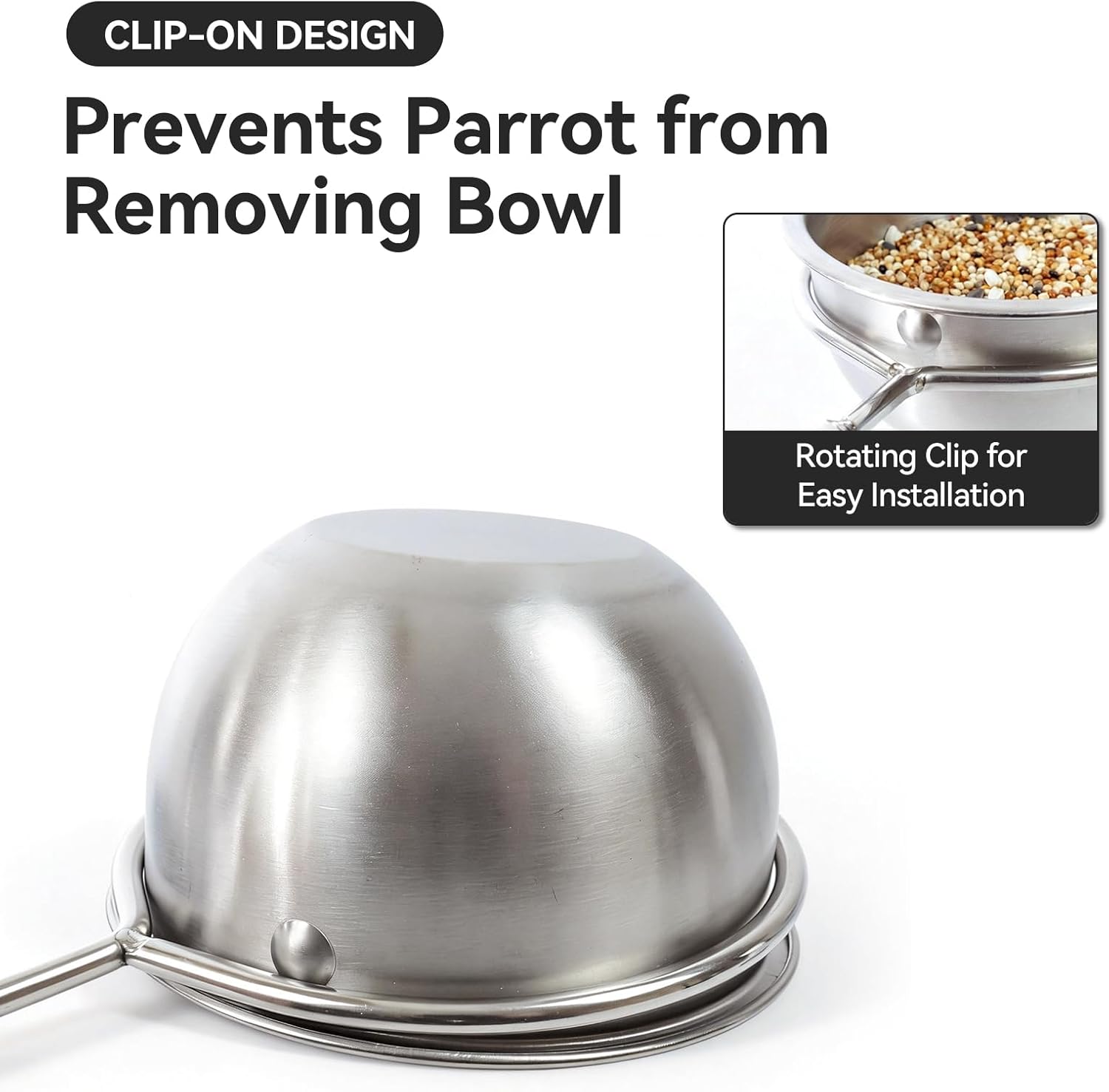 AOTU Anti-Snatch Stainless Steel Parrot Feeding Cups with Locking Buckle - Bird Food & Water Bowls, Bird Cage Accessories for Cockatiel, Conure, Budgie, Macaw, Gray Parrot & Small Pets (L) - Happypetzone.online - Image 3