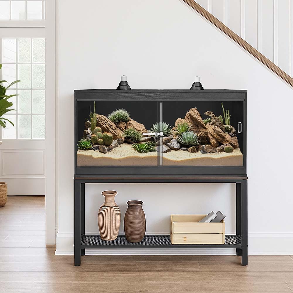 unipaws 50 Gallon Reptile Tank, Front Opening Leopard Geckos Enclosure Terrarium with Sliding Doors, Top Ventilation, Stackable Black Cage for Lizards - Happypetzone.online - Image 2
