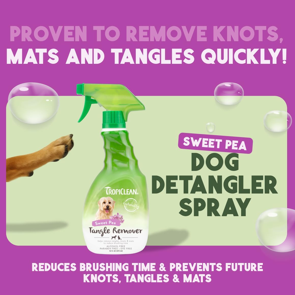 TropiClean Dog Detangler Spray Dematting, Leave in Conditioner, Perfect for Doodles & All Coat Types, Sweet Refreshing Scent, Made in the USA, 16 oz. - Happypetzone.online - Image 2