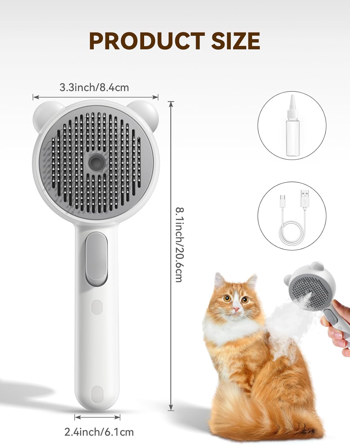 Cat Steam Brush, Brushes for Indoor Cats with Release Button, Dual Speed Spray USB Rechargeable Grooming Supplies, Cat Brush for Shedding Suitable for All Long-haired and Short-haired Pets - Happypetzone.online - Image 8
