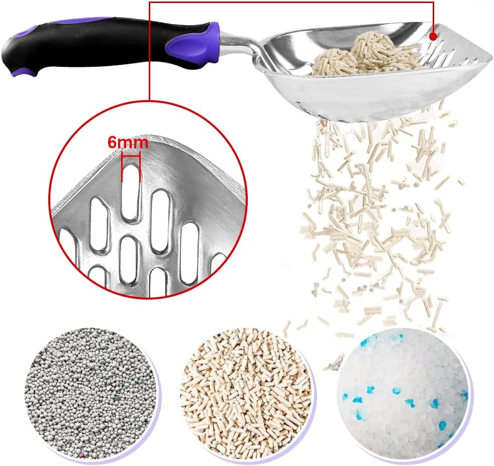 Cat Litter Scoop-Metal Cat Scooper-Long Handle Scoop,Cat Scooper-Poop Sifting-Mesh Shovel-Suitable for Cat Litter Box (Purple) - Happypetzone.online - Image 3