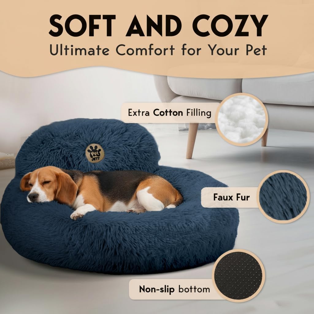 PetJett Calming Dog Bed Medium Size Dog - 30'' Donut Bed, Washable Dog Bed, Anti-Slip & Super Soft Fluffy Plush Round Dog Bed, Anti-Anxiety Premium Comfort Pet Bed, Fits Dogs Upto 45 lbs - Dark Grey - Happypetzone.online - Image 3