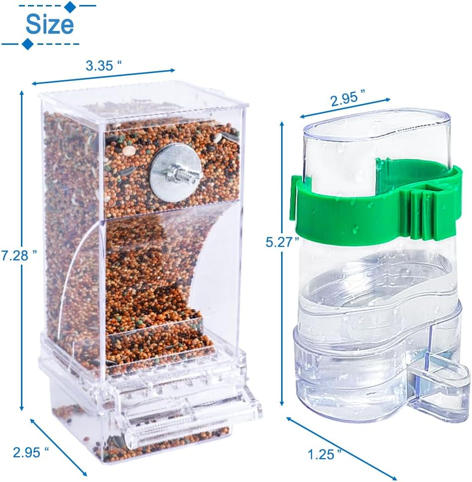 Hamiledyi No Mess Bird Feeders Automatic Parrot Feeder Drinker Acrylic Seed Food Container Parakeet Water Dispenser Cage Accessories for Lovebirds Budgies Canary Finch - Happypetzone.online - Image 6