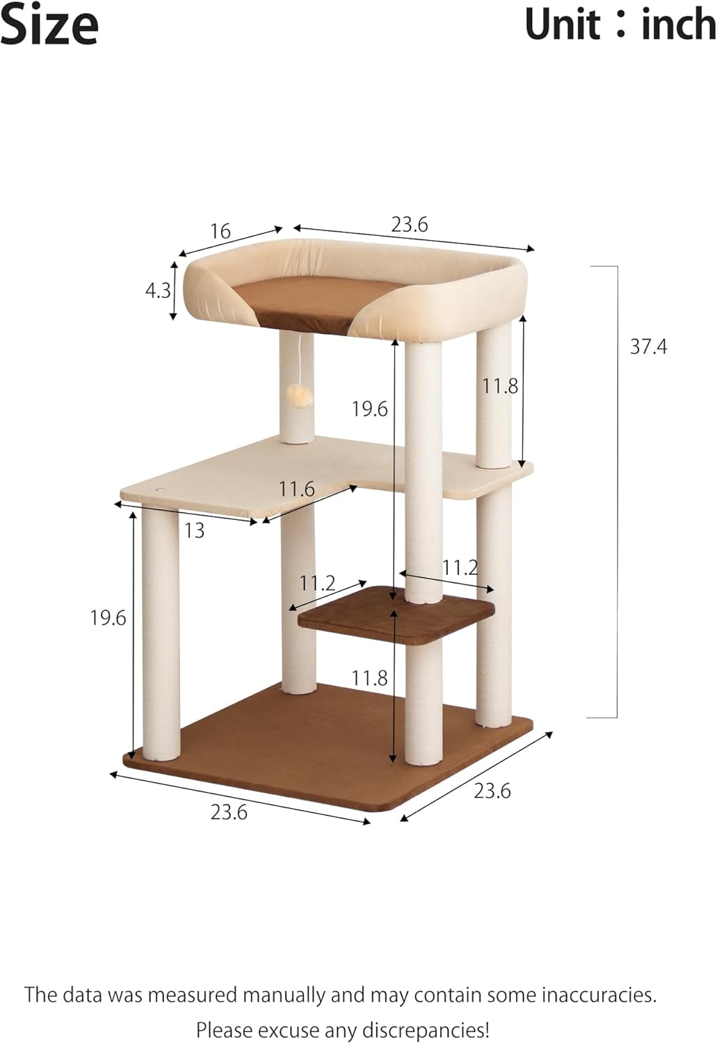 Cat Tree for Large Cats, Modern Senior Friendly Cat Tower with Wide Shelves, Cotton Scratching Posts, Super Sturdy Base, Cozy Perches, and Interactive Toys for Indoor Kittens, 37.4'' Cream. - Happypetzone.online - Image 9