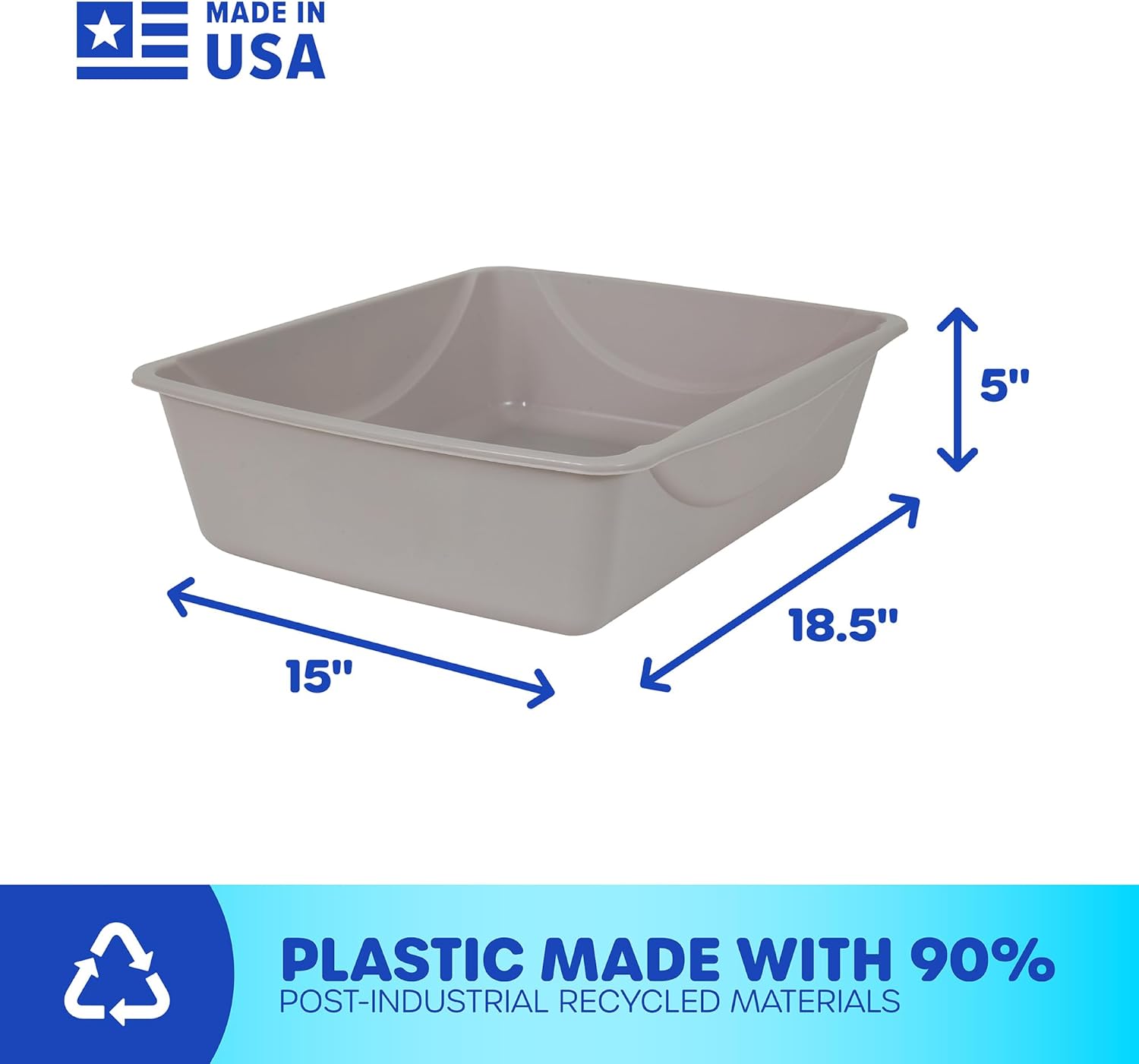 Petmate Open Cat Litter Box; Large Nonstick Litter Pan Durable Standard Box, Grey Great for Small & Large Cats Easy to Clean; Made in USA - Happypetzone.online - Image 2
