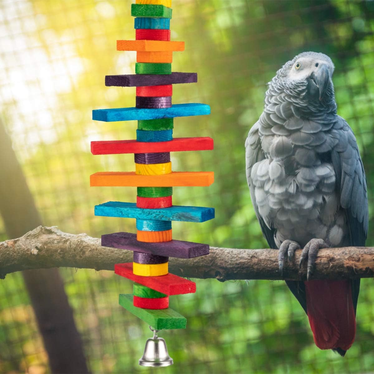 MEWTOGO 2Pcs Bird Toys - Parrot Toys with Multicolored Natural Wooden Blocks, Bird Chewing Sticks Toys for Conures Parakeets Cockatiels Lovebirds African Grey Macaws Amazon Parrots Gift - Happypetzone.online - Image 5