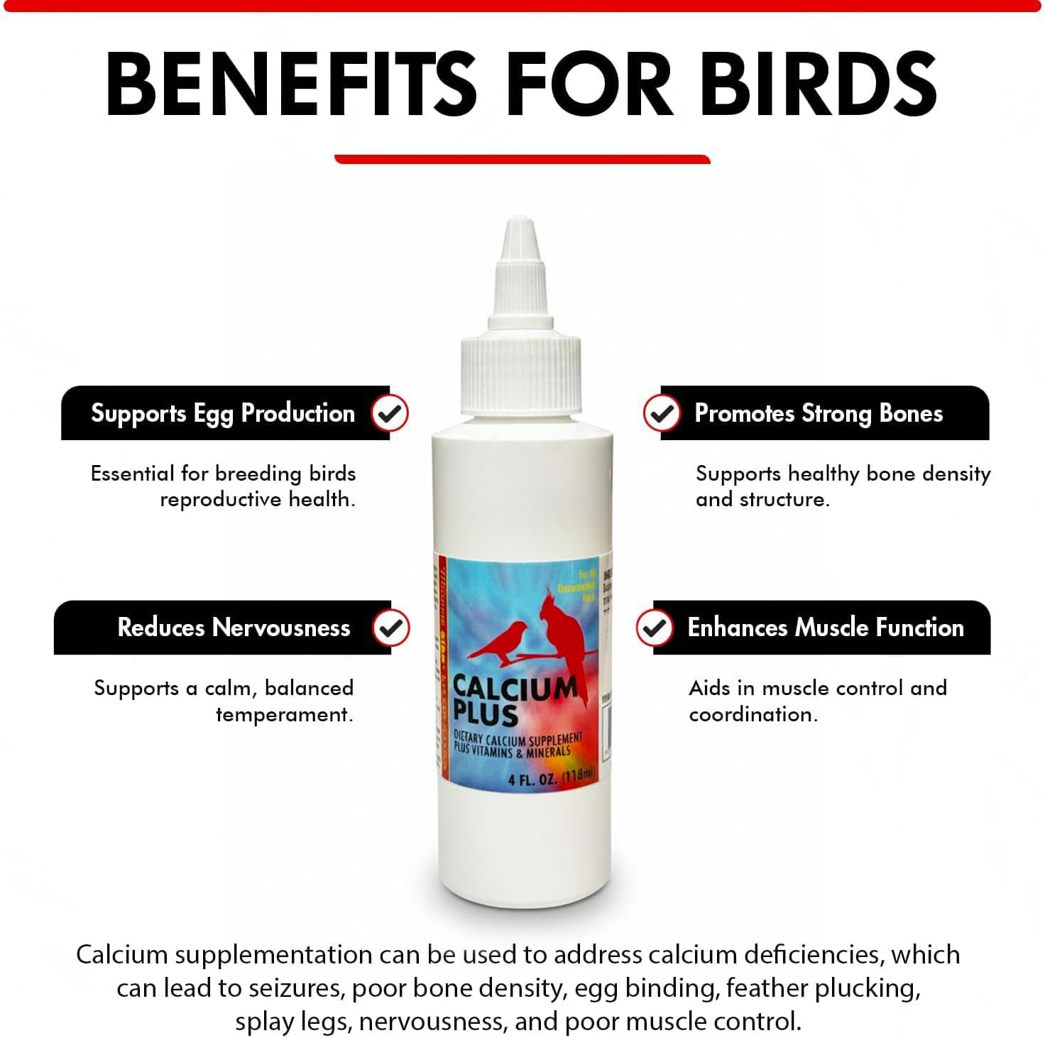 Morning Bird Calcium Plus Liquid for Birds – Calcium Supplement with Vitamins and Minerals for Strong Eggshells, Healthy Bones - Support Growth, Breeding, and Wellness for All Birds 4 Fl Oz - Happypetzone.online - Image 5